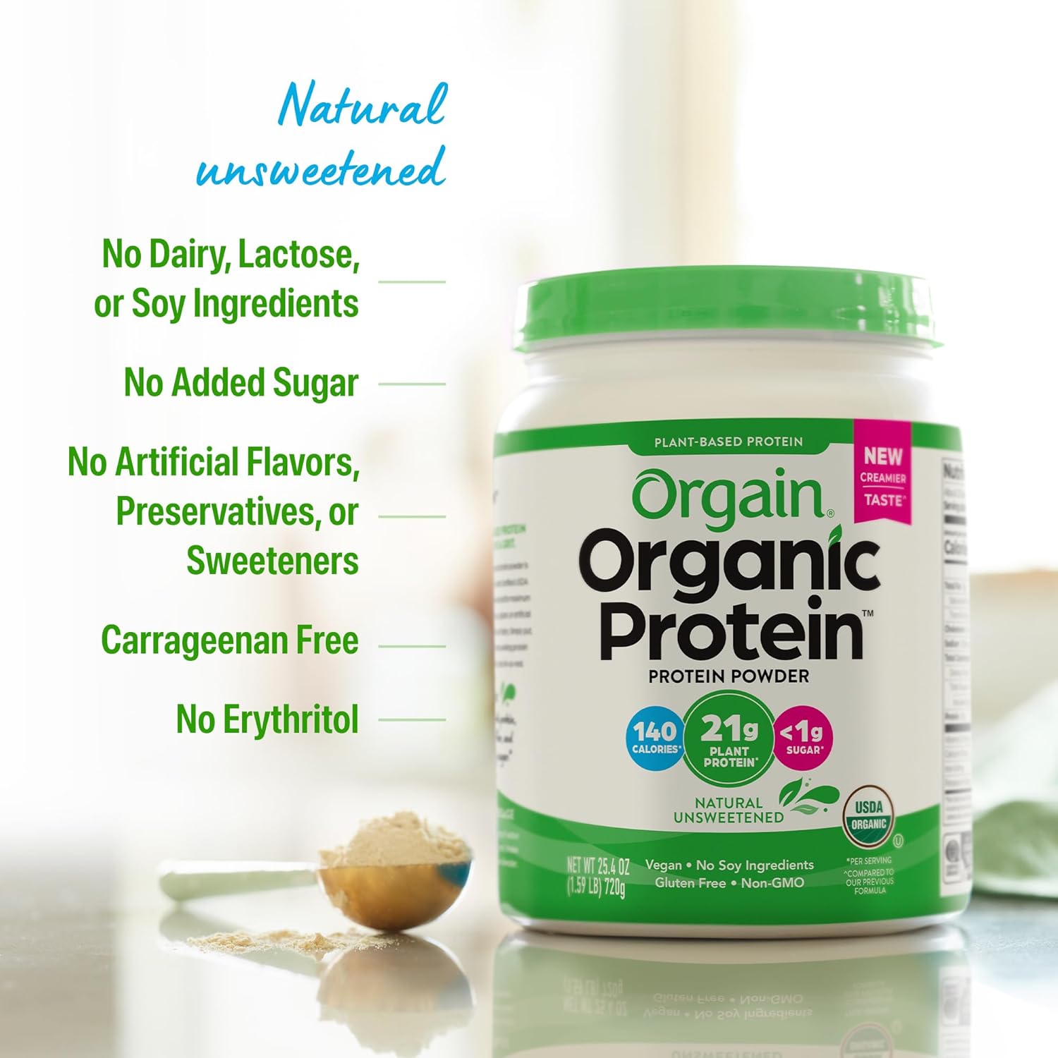 POLVO DE PROTEÍNA ORGÁNICA VEGANA ORGAIN VAINILLA BEAN 21G 2.03 LB - 5