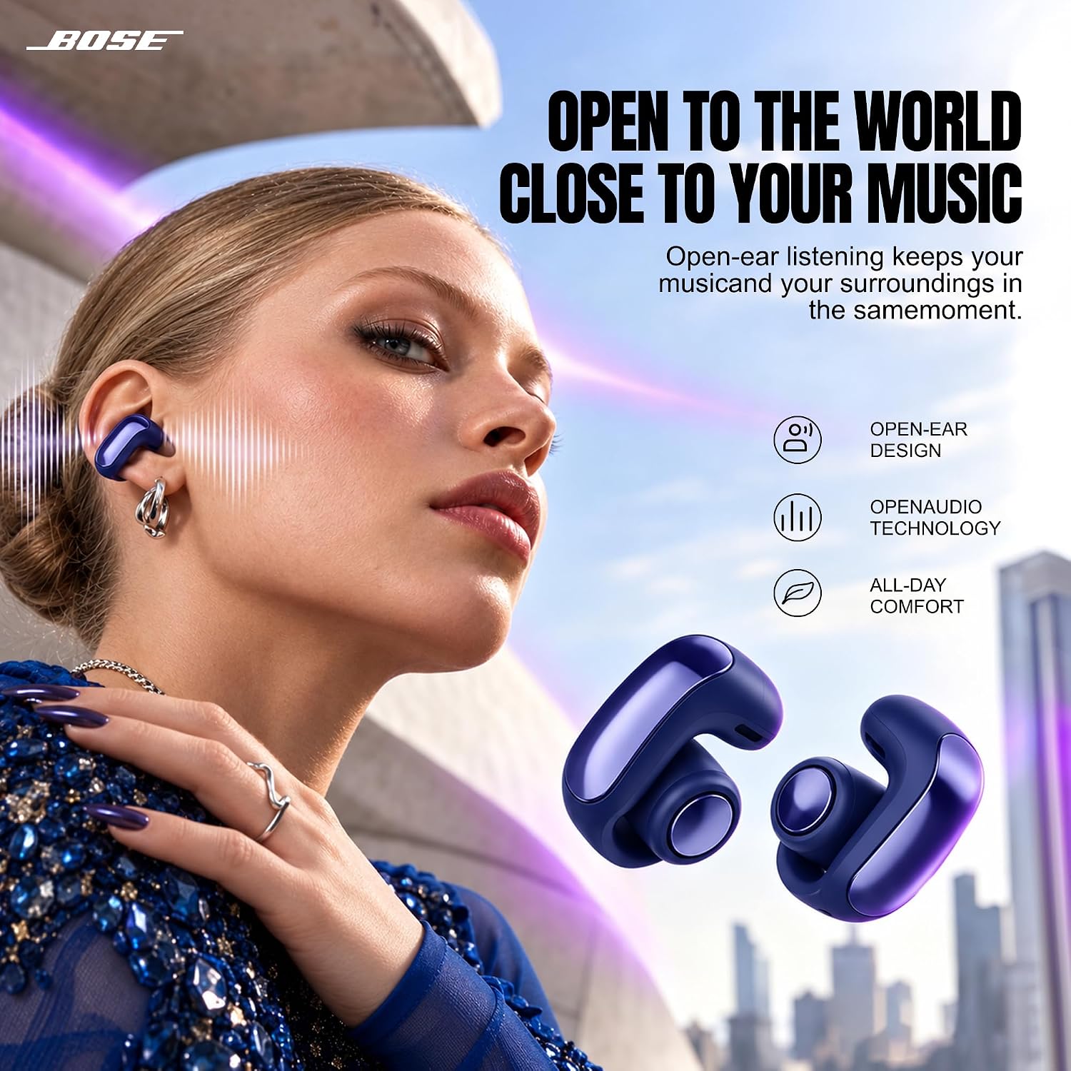 AUDÍFONOS BOSE ULTRA OPEN EARBUDS BLUETOOTH MIDNIGHT VIOLET CON ESTUCHE DE CARGA - 2