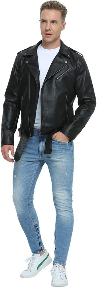 CASACA PARA HOMBRE FAHSYEE BOMBER DE CUERO SINTÉTICO CON CIERRE ASIMÉTRICO Y CINTURÓN - 2