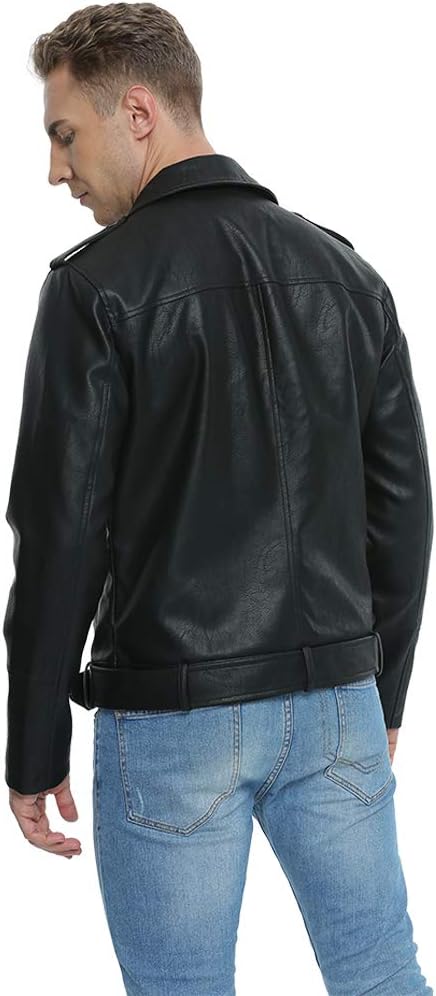 CASACA PARA HOMBRE FAHSYEE BOMBER DE CUERO SINTÉTICO CON CIERRE ASIMÉTRICO Y CINTURÓN - 5