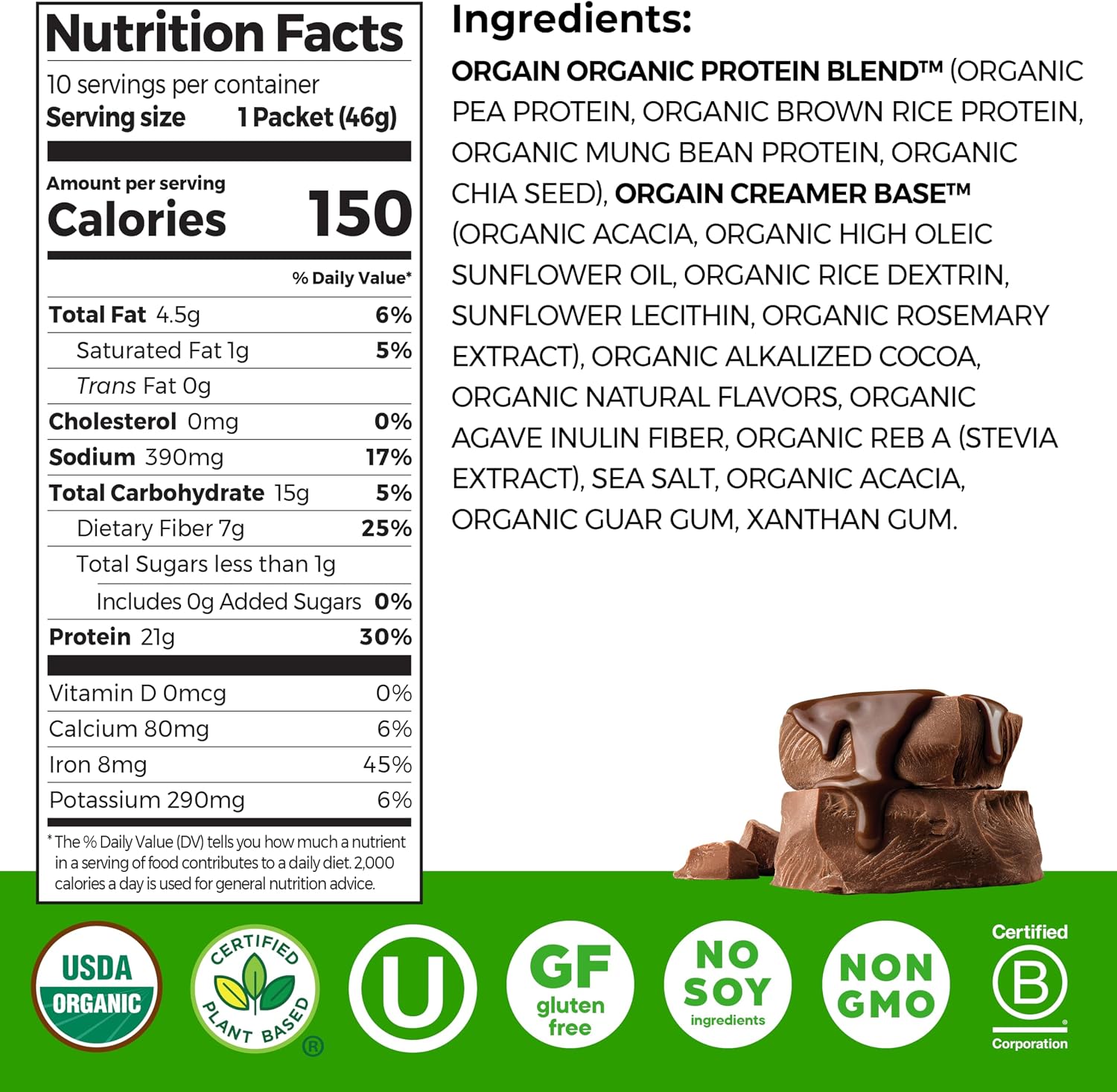 POLVO DE PROTEÍNA ORGAIN VAINILLA BEAN 21G VEGANO 2.03 LB - 2