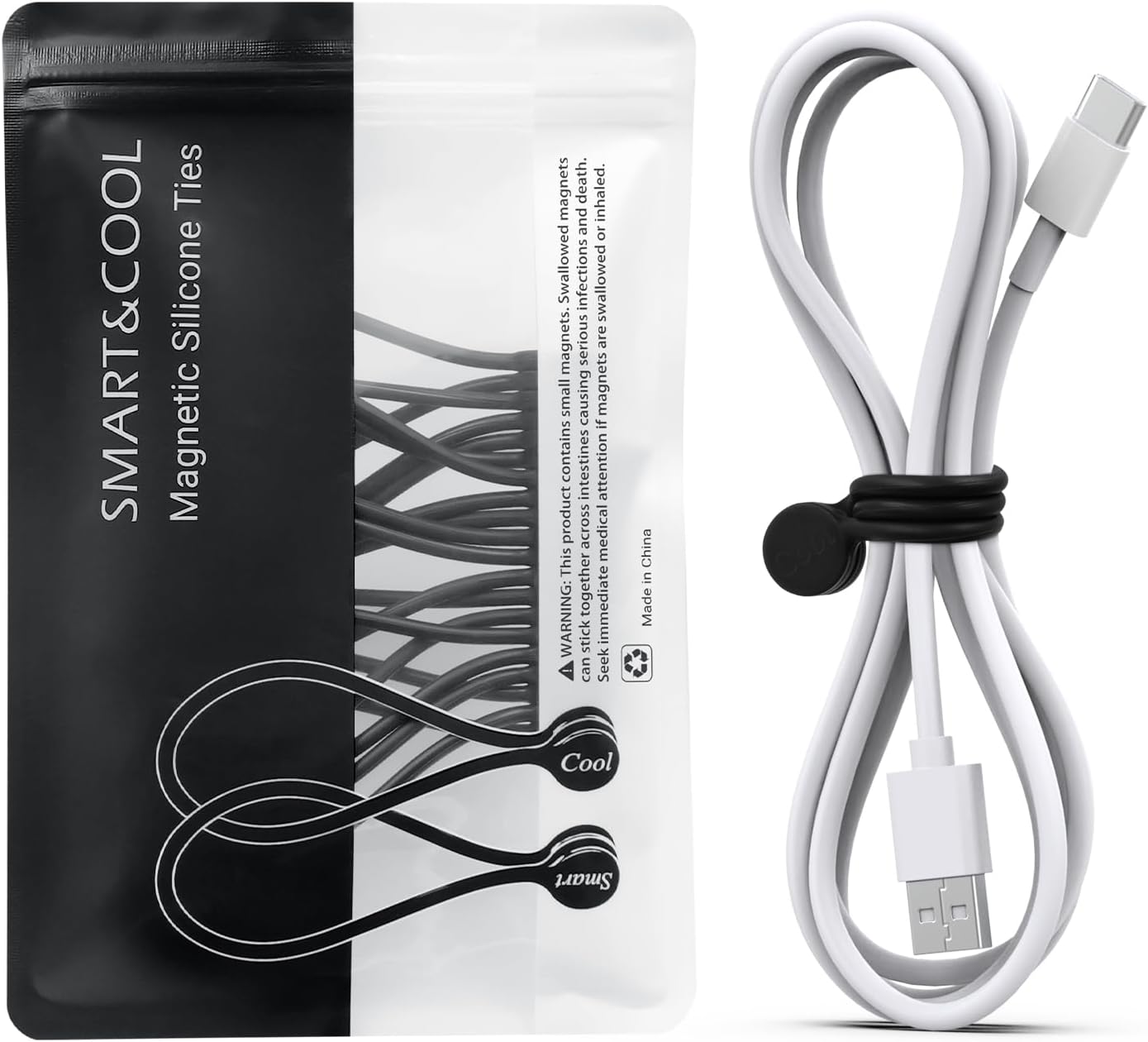 AMARRACABLES SMARTYCOOL REUTILIZABLES DE SILICONA MAGNÉTICOS 7.16'' NEGRO 10 UNIDADES - 1