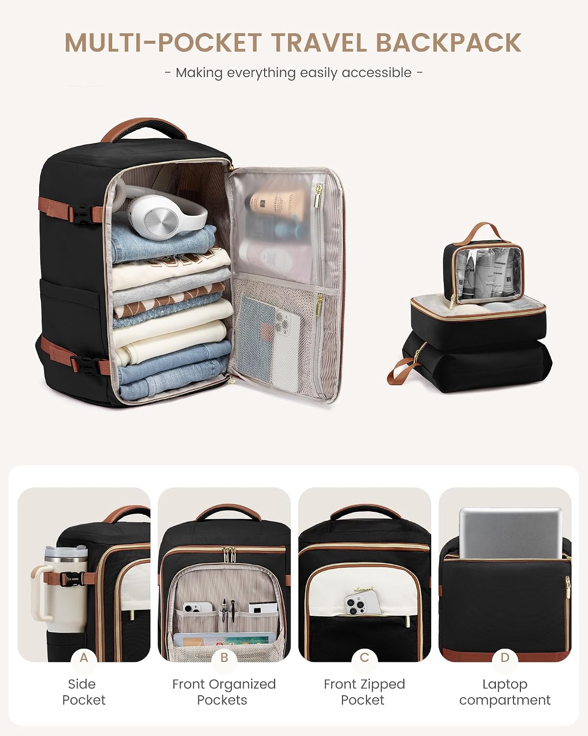 MOCHILA DE VIAJE LOVEVOOK 40L CON COMPARTIMENTOS Y RESISTENTE AL AGUA PARA LAPTOP 17 PULGADAS - 5