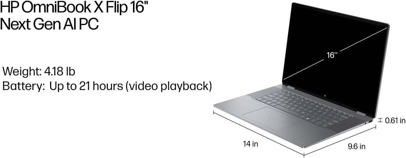 LAPTOP HP OMNIBOOK X FLIP 16' 2K TOUCHSCREEN AMD RYZEN 5 340 16GB RAM 1TB SSD WINDOWS 11 PRO METEOR SILVER - 4