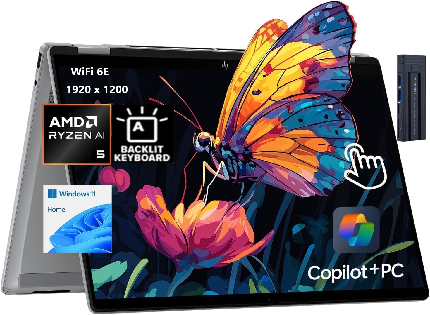 LAPTOP HP OMNIBOOK X FLIP 16' 2K TOUCHSCREEN AMD RYZEN 5 340 16GB RAM 1TB SSD WINDOWS 11 PRO METEOR SILVER - 5