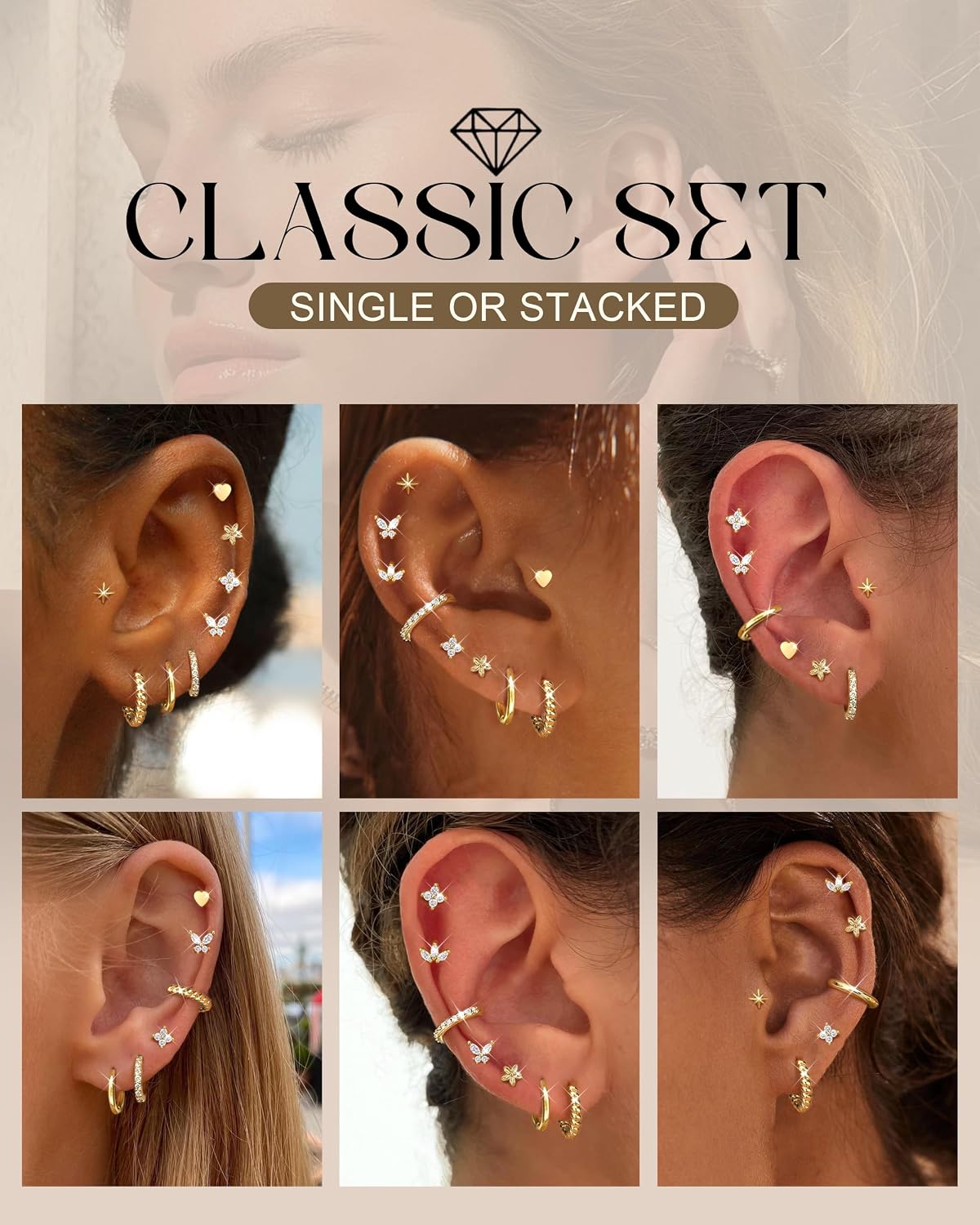 ARETES DOCHAIS 14K GOLD PLATED ACERO QUIRÚRGICO 9 PARES AROS PEQUEÑOS PARA CARTÍLAGO - 3