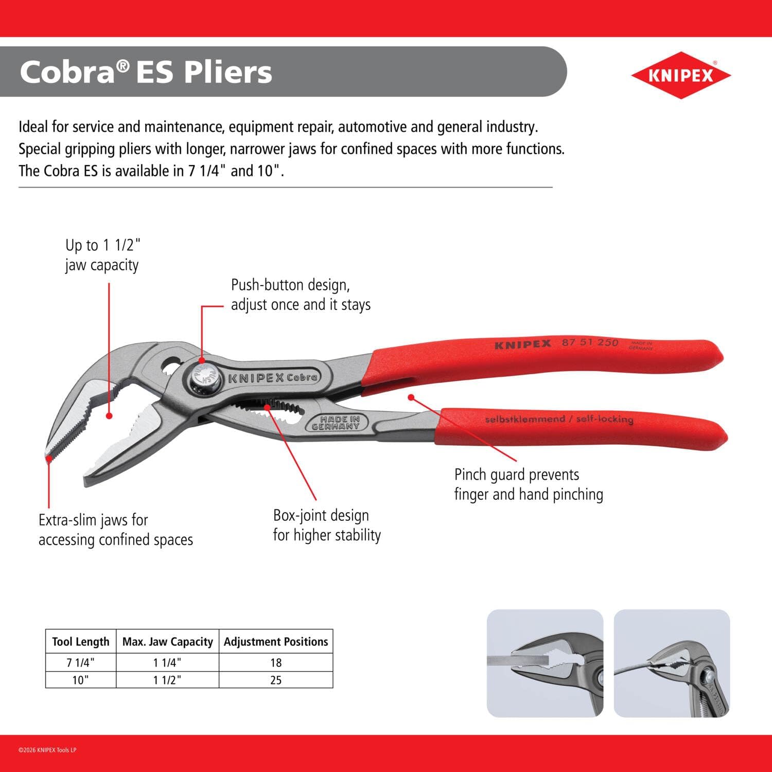ALICATE KNIPEX 87 51 180 COBRA® ES 7-1/4 PULG CAPACIDAD 1-1/4 PULG - 5