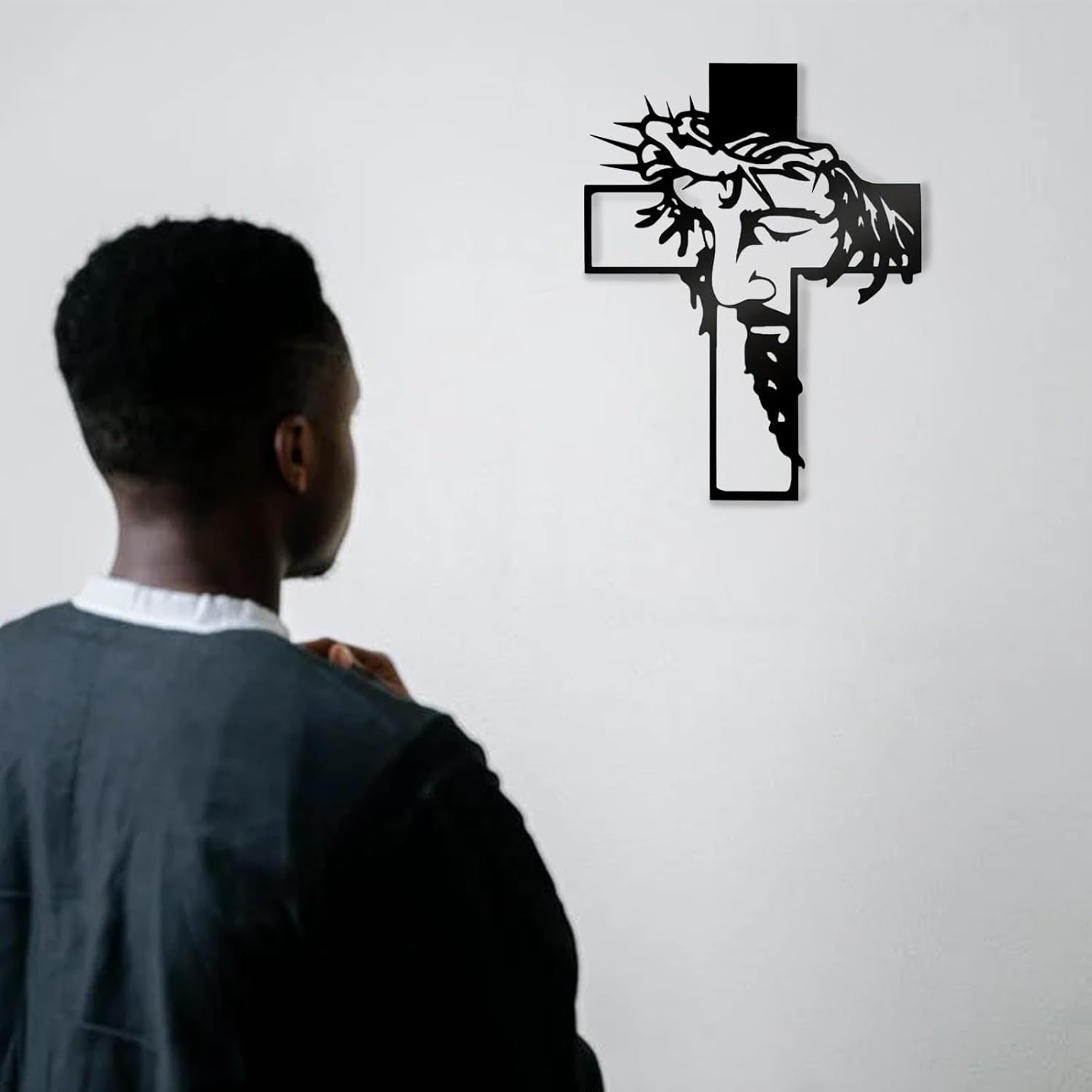 ADORNO DE PARED CRUCIFIJO SEMMGO JESÚS NEGRO 32X25 CM - 4