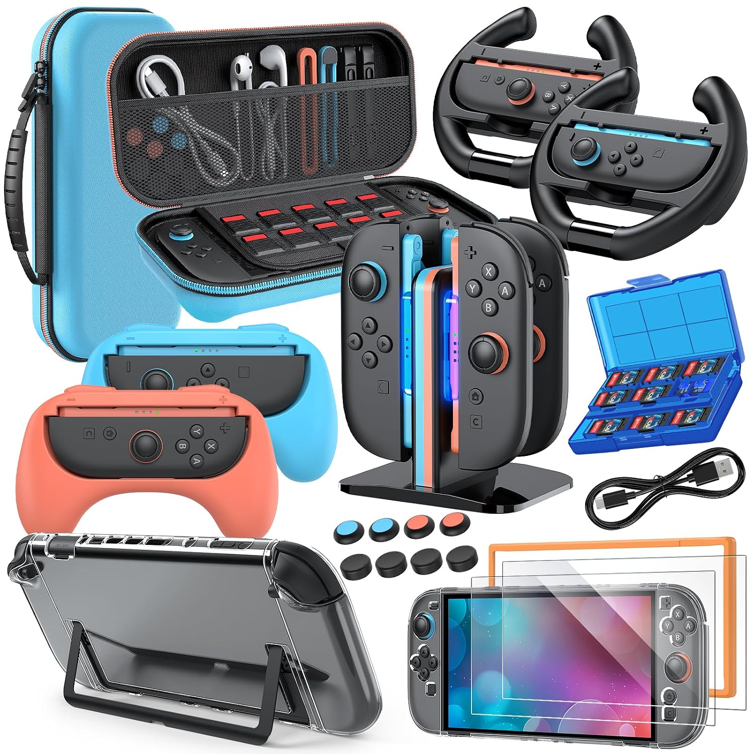 KIT DE ACCESORIOS MENEEA 20 EN 1 PARA NINTENDO SWITCH 2 AZUL - 1