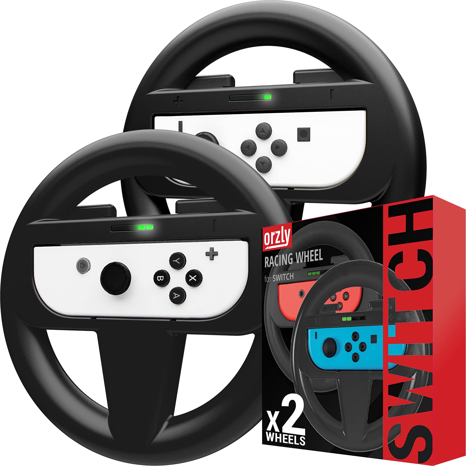 VOLANTES ORZLY PARA NINTENDO SWITCH Y SWITCH OLED JOYCONS MARIO KART 8 DELUXE PACK X2 NEGRO - 1
