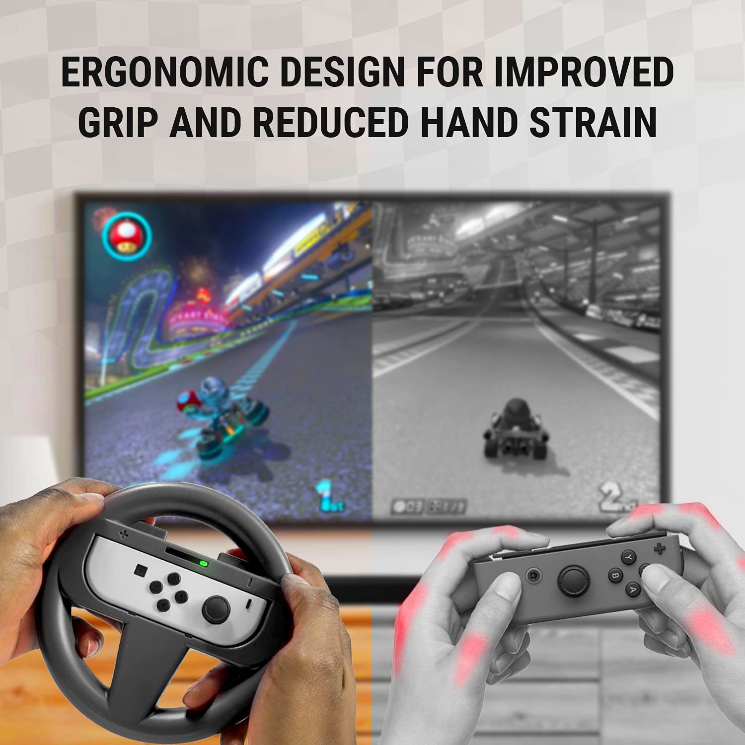 VOLANTES ORZLY PARA NINTENDO SWITCH Y SWITCH OLED JOYCONS MARIO KART 8 DELUXE PACK X2 NEGRO - 5
