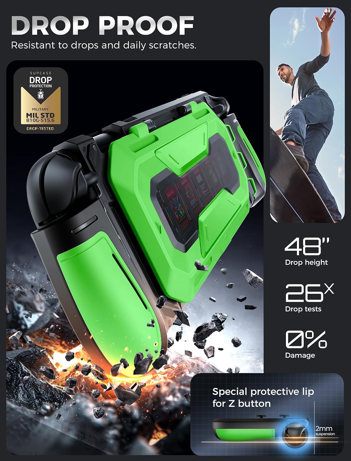 FUNDA MUMBA TITAN PARA NINTENDO SWITCH 2 CON SOPORTE Y 7 RANURAS PARA TARJETAS VERDE - 5