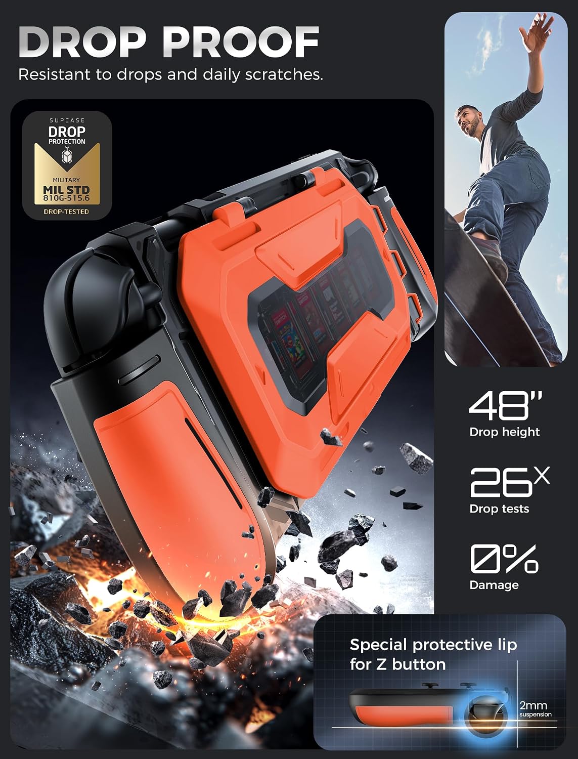 FUNDA MUMBA TITAN PARA NINTENDO SWITCH 2 CON SOPORTE Y 7 RANURAS PARA TARJETAS NARANJA - 5