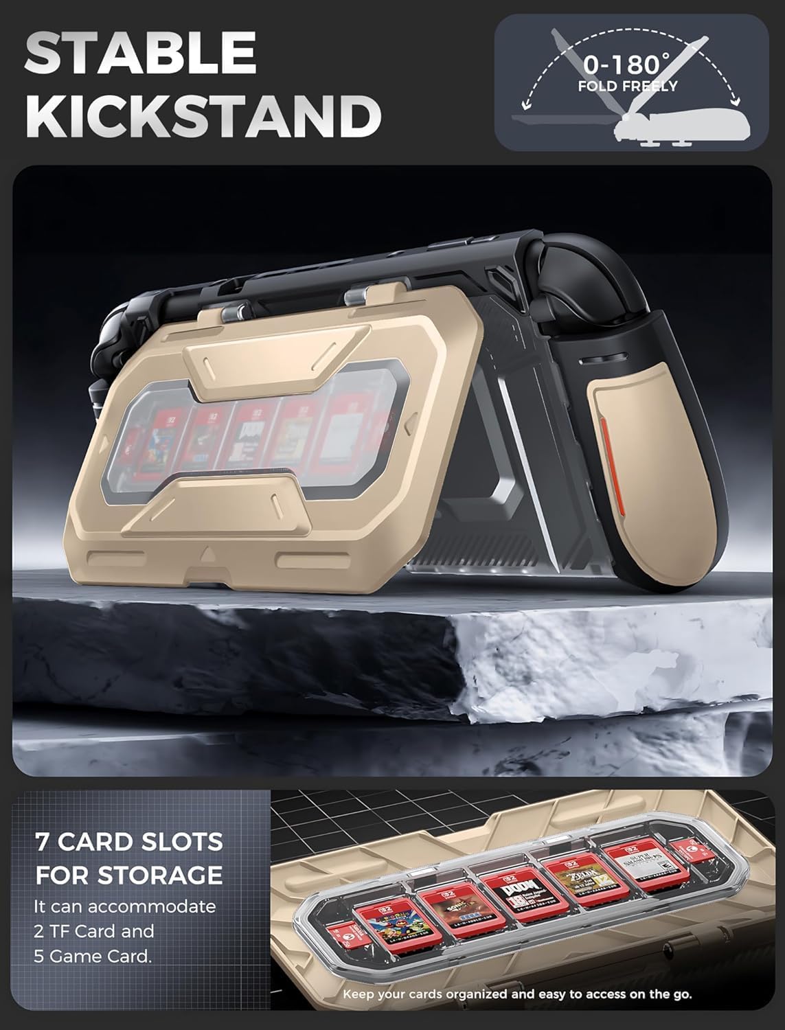 FUNDA MUMBA TITAN PARA NINTENDO SWITCH 2 CON SOPORTE Y 7 RANURAS PARA TARJETAS COLOR DESIERTO - 4