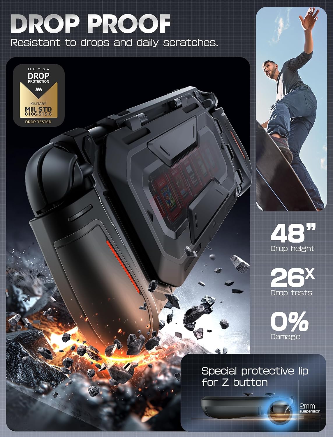 FUNDA MUMBA TITAN PARA NINTENDO SWITCH 2 CON SOPORTE Y 7 RANURAS PARA TARJETAS, NEGRA - 5
