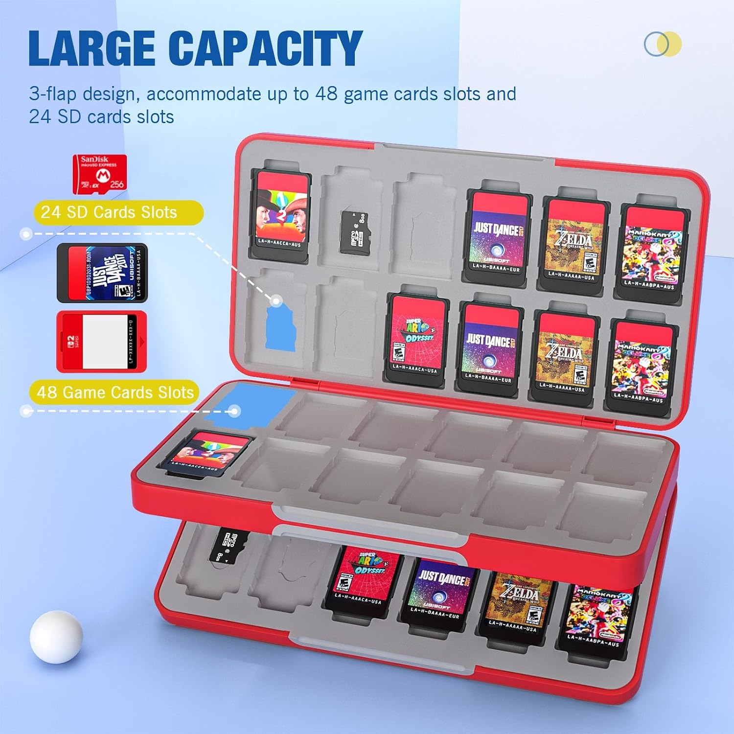 ESTUCHE PARA 48 TARJETAS DE JUEGO MOKO COMPATIBLE CON NINTENDO SWITCH 2/SWITCH OLED/LITE ROJO - 2