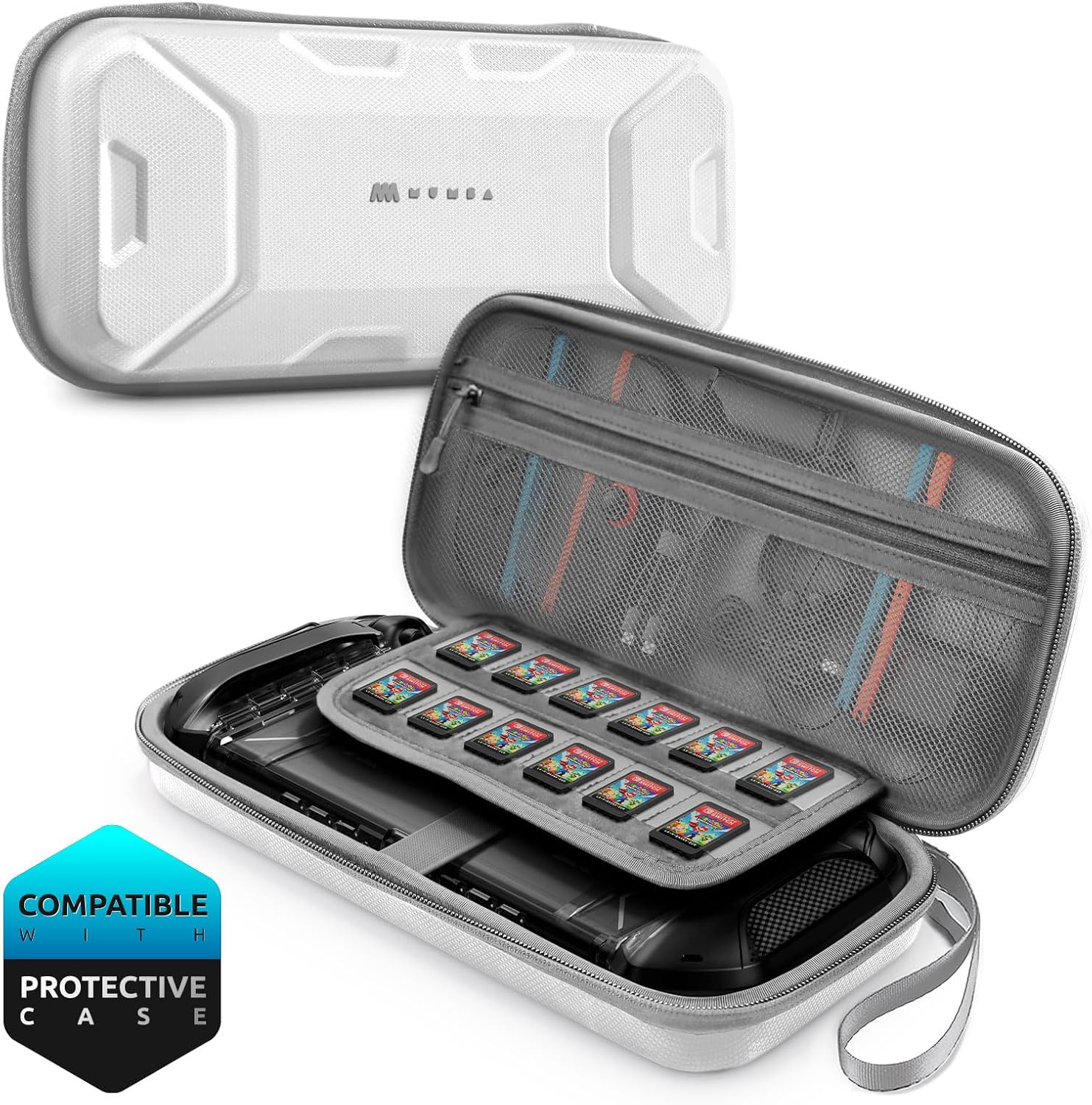 ESTUCHE RÍGIDO MUMBA PARA NINTENDO SWITCH 2 BLANCO CON CAPACIDAD PARA 12 JUEGOS - 1