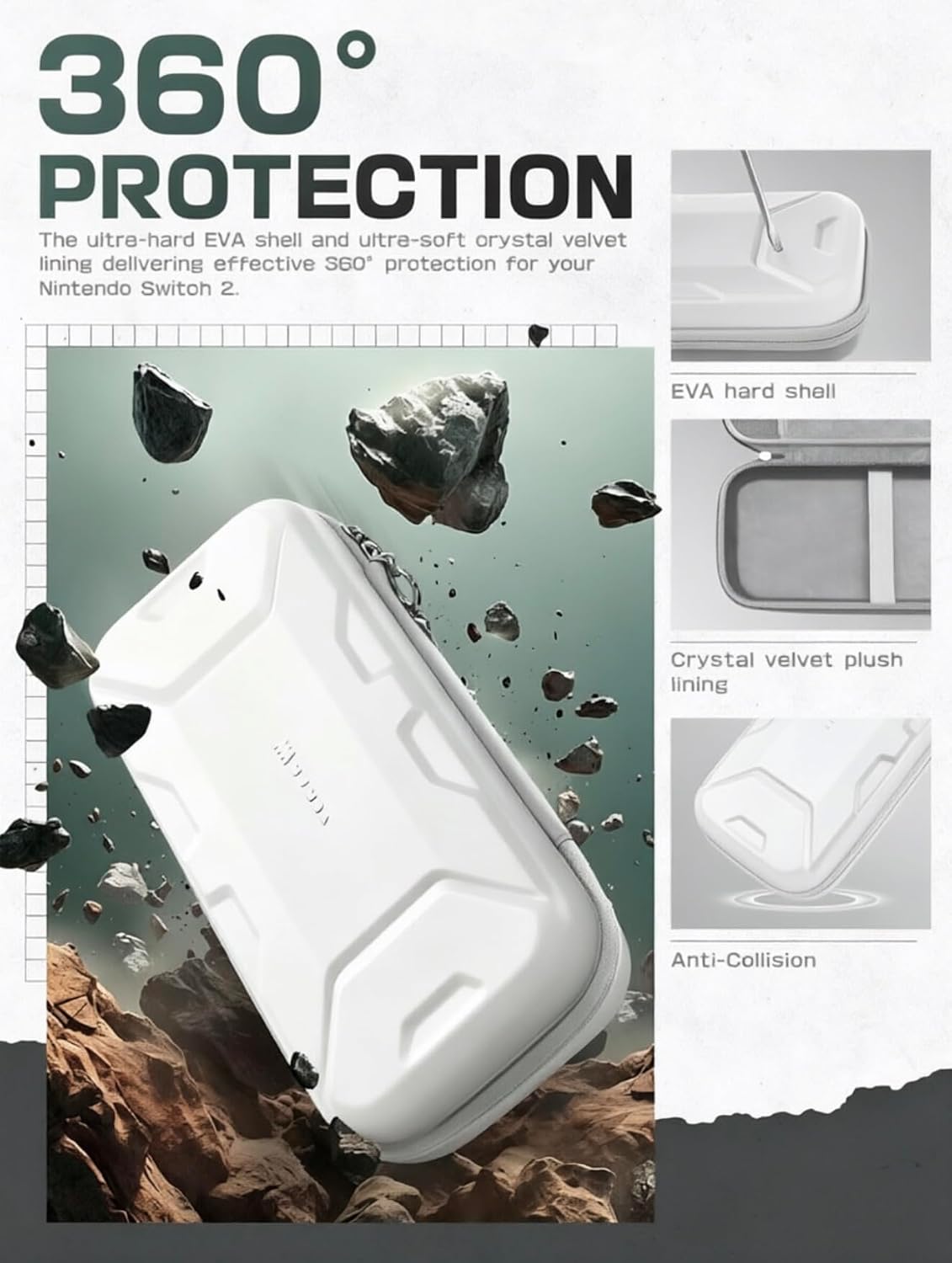 ESTUCHE RÍGIDO MUMBA PARA NINTENDO SWITCH 2 BLANCO CON CAPACIDAD PARA 12 JUEGOS - 4
