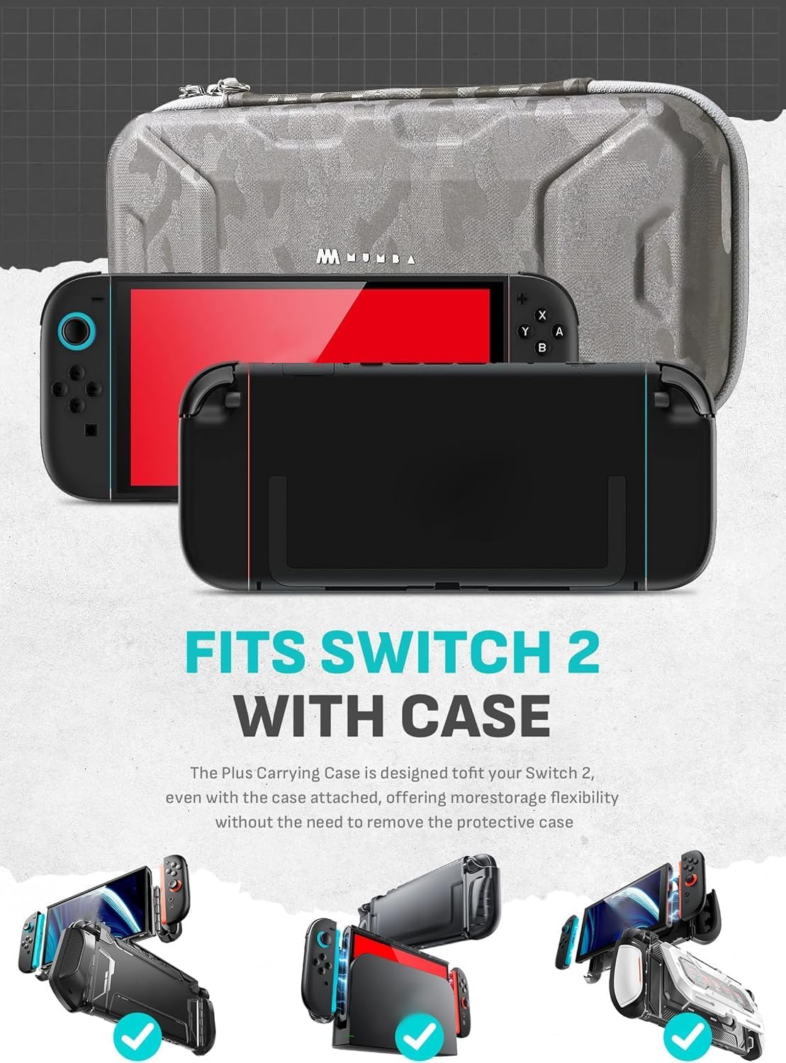 ESTUCHE RÍGIDO MUMBA PARA NINTENDO SWITCH 2 CON CAPACIDAD PARA CONSOLA Y ACCESORIOS CAMUFLADO GRIS - 2
