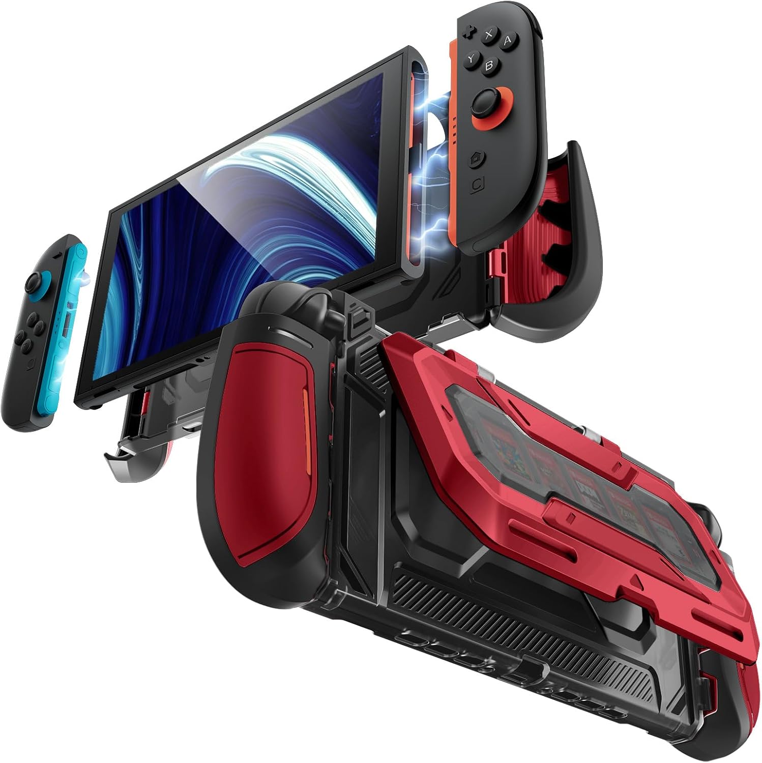 FUNDA MUMBA TITAN PARA NINTENDO SWITCH 2 CON SOPORTE Y 7 RANURAS PARA TARJETAS, COLOR ROJO - 1