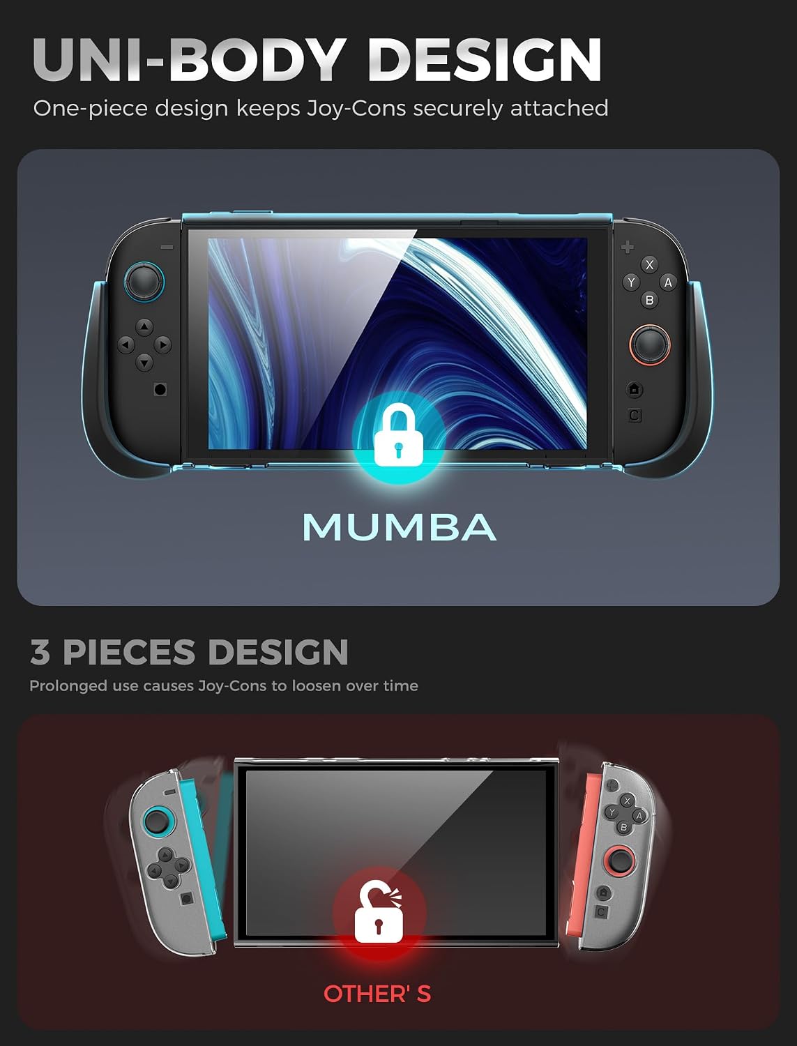FUNDA MUMBA TITAN PARA NINTENDO SWITCH 2 CON SOPORTE Y 7 RANURAS PARA TARJETAS, COLOR ROJO - 3