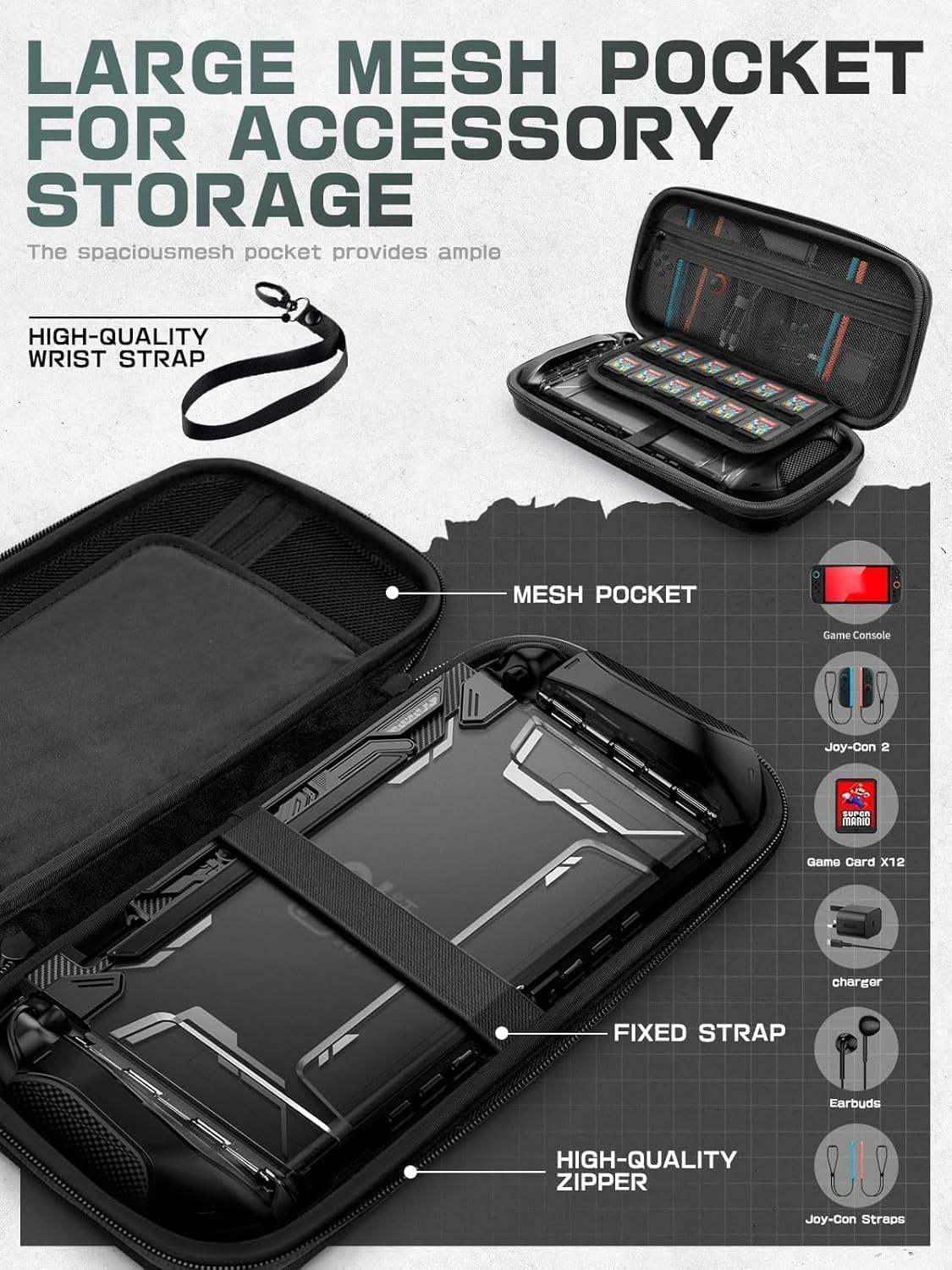 ESTUCHE RÍGIDO MUMBA PARA NINTENDO SWITCH 2 CON CAPACIDAD PARA 12 JUEGOS COLOR STEALTH - 3
