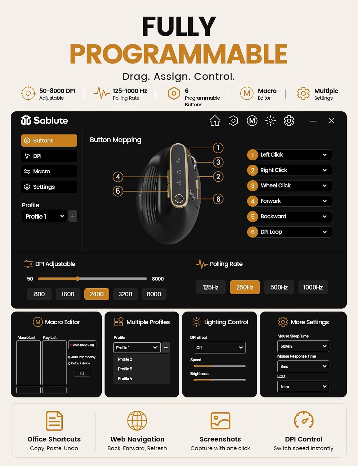 MOUSE ERGONÓMICO INALÁMBRICO SABLUTE MAM4 PARA MANOS MEDIANAS Y GRANDES - 4