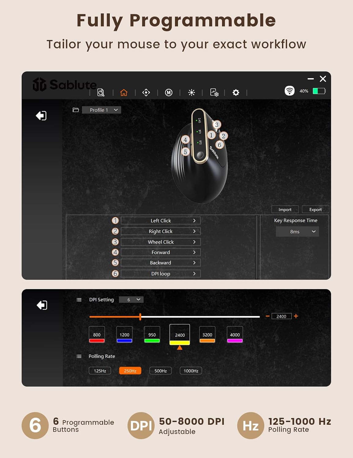 MOUSE ERGONÓMICO VERTICAL INALÁMBRICO SABLUTE MAM4 CON CAMBIO ENTRE 3 DISPOSITIVOS - 4