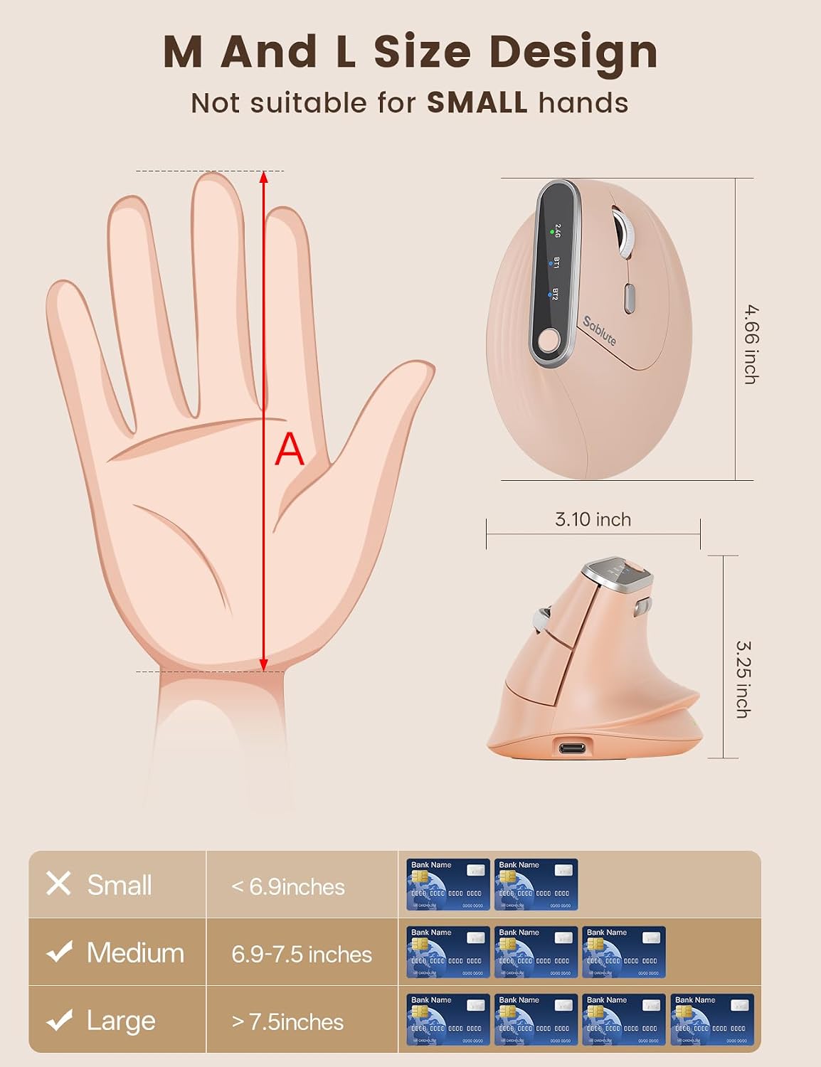 MOUSE ERGONÓMICO VERTICAL INALÁMBRICO SABLUTE MAM4 CON CAMBIO ENTRE 3 DISPOSITIVOS - 5