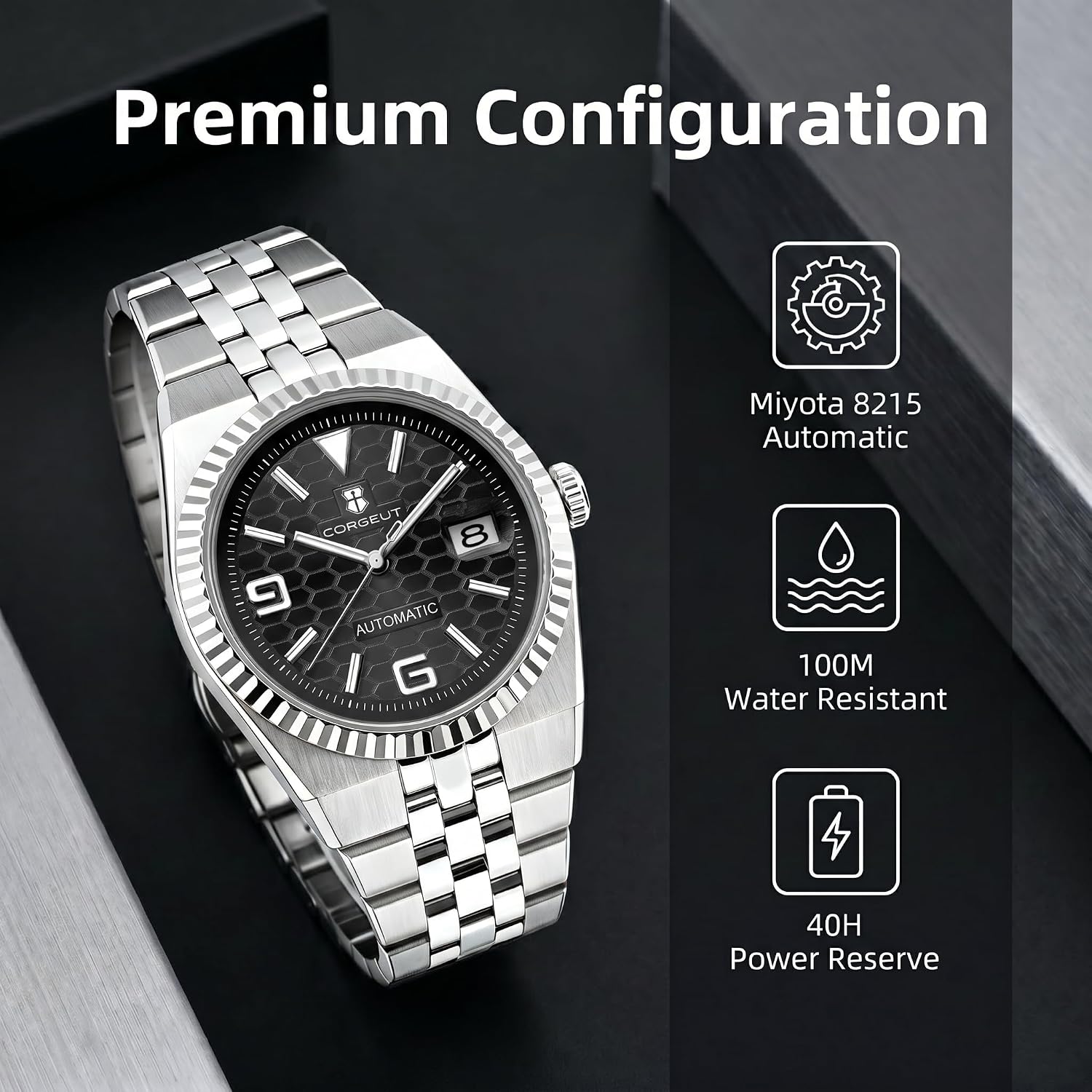 RELOJ DE PULSERA CORGEUT AUTOMATIC DIVER 40MM CRISTAL ZAFIRO NEGRO - 2