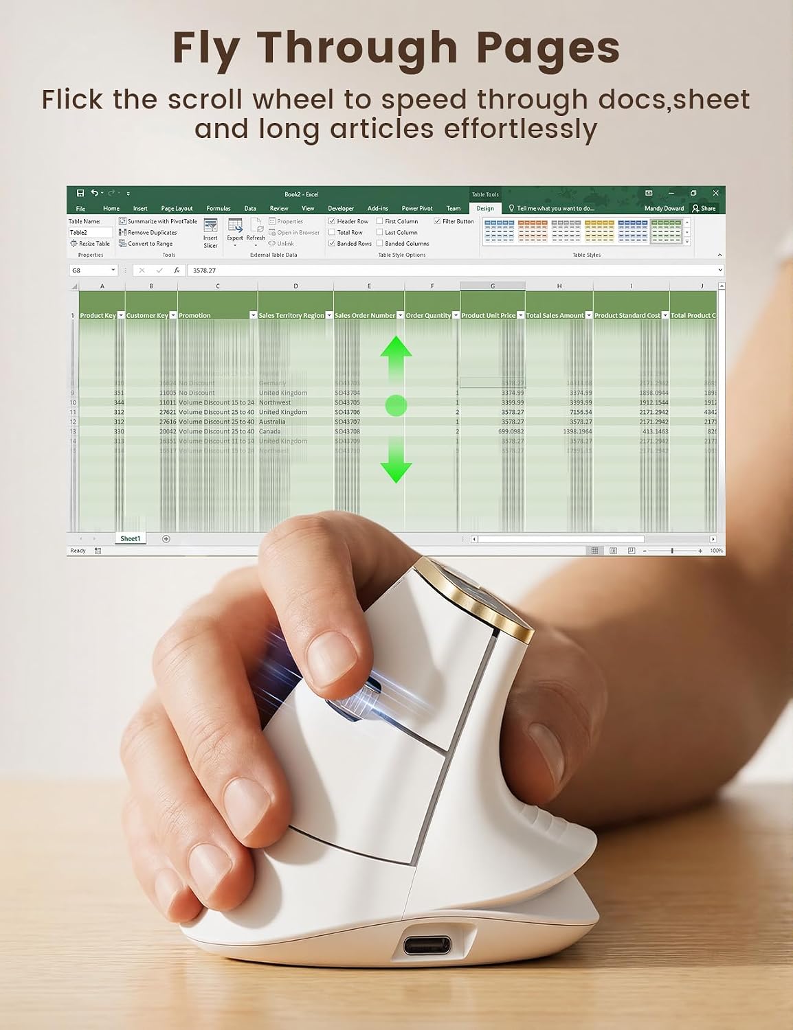 MOUSE ERGONÓMICO VERTICAL SABLUTE MAM4 INALÁMBRICO CON CAMBIO ENTRE 3 DISPOSITIVOS SOFT WHITE - 2