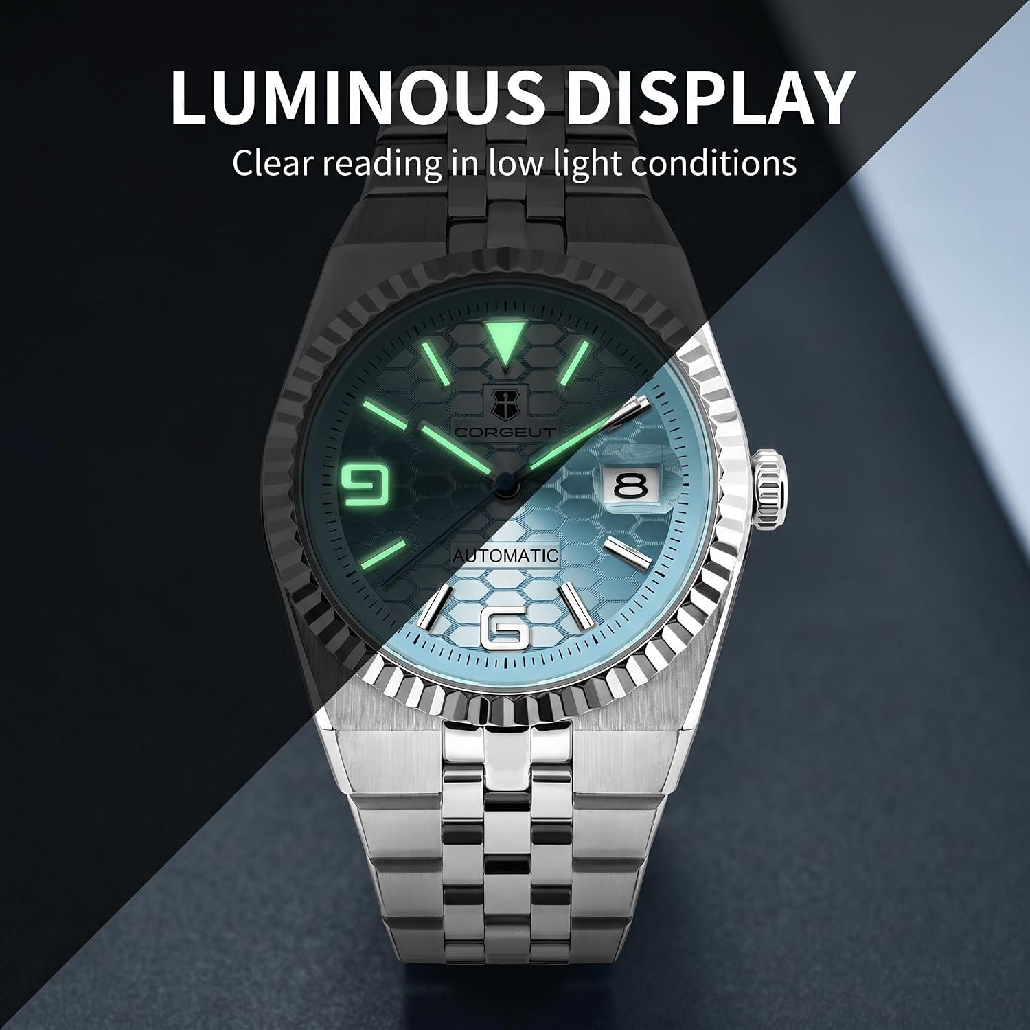 RELOJ DE PULSERA CORGEUT AUTOMATIC DIVER 40MM CRISTAL ZAFIRO 100M RESISTENTE AL AGUA ESFERA LUMINOSA - 3