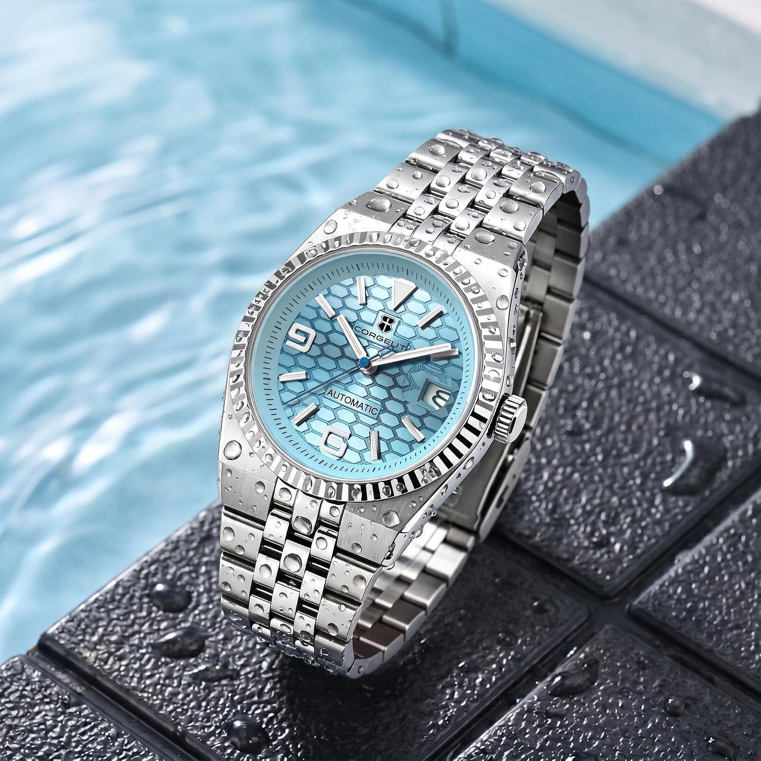 RELOJ DE PULSERA CORGEUT AUTOMATIC DIVER 40MM CRISTAL ZAFIRO 100M RESISTENTE AL AGUA ESFERA LUMINOSA - 4