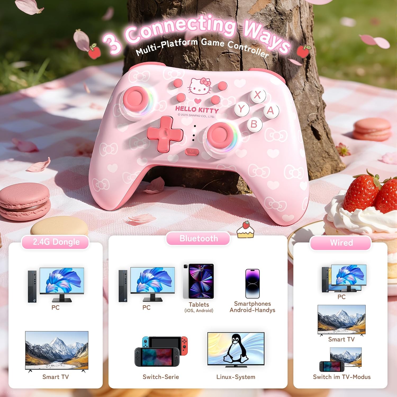 CONTROL INALÁMBRICO KUITMOR HELLO KITTY SWITCH PRO BLUETOOTH Y USB-C ROSA - 2