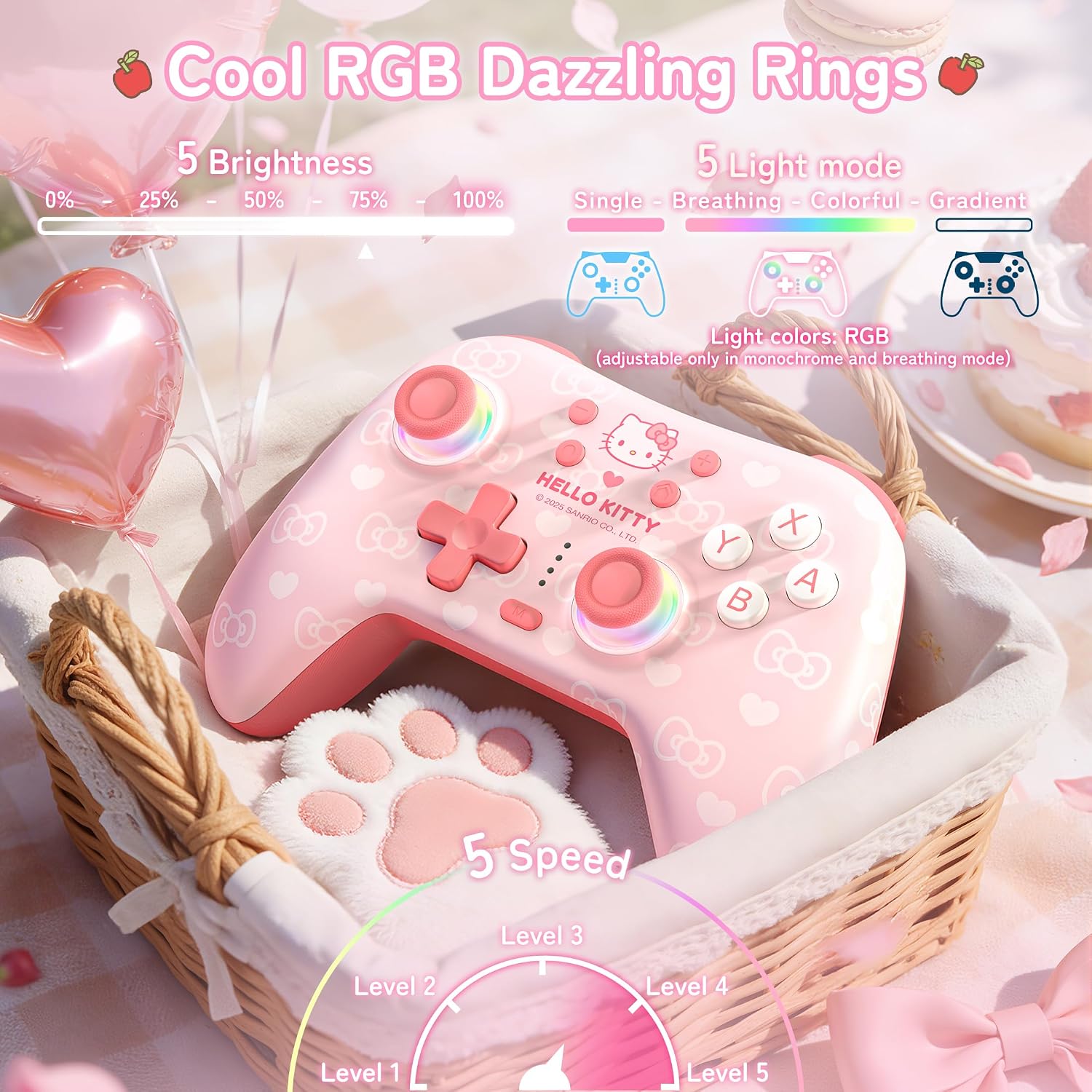 CONTROL INALÁMBRICO KUITMOR HELLO KITTY SWITCH PRO BLUETOOTH Y USB-C ROSA - 4