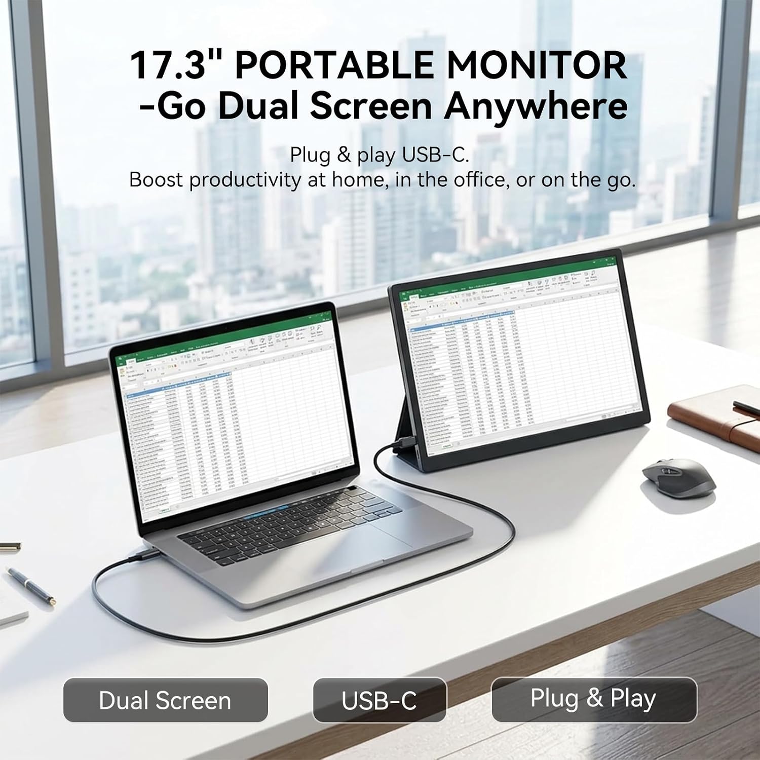 MONITOR PORTÁTIL JUSTTHINK 17.3 PULGADAS HD+ USB-C HDMI - 2