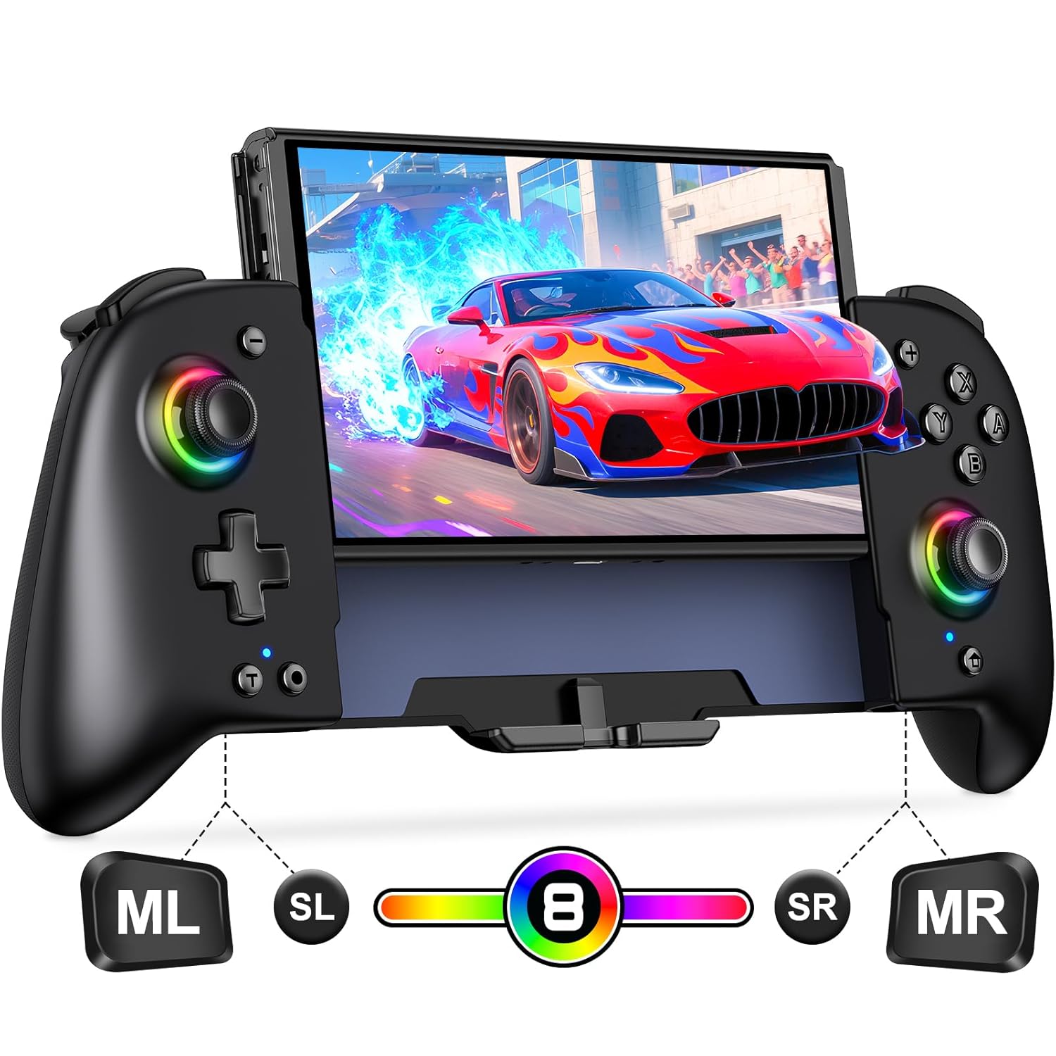 CONTROL INALÁMBRICO GAMMEEFY SWITCH CON JOYSTICKS HALL EFFECT Y LUZ RGB NEGRA 6.2'/7' - 1