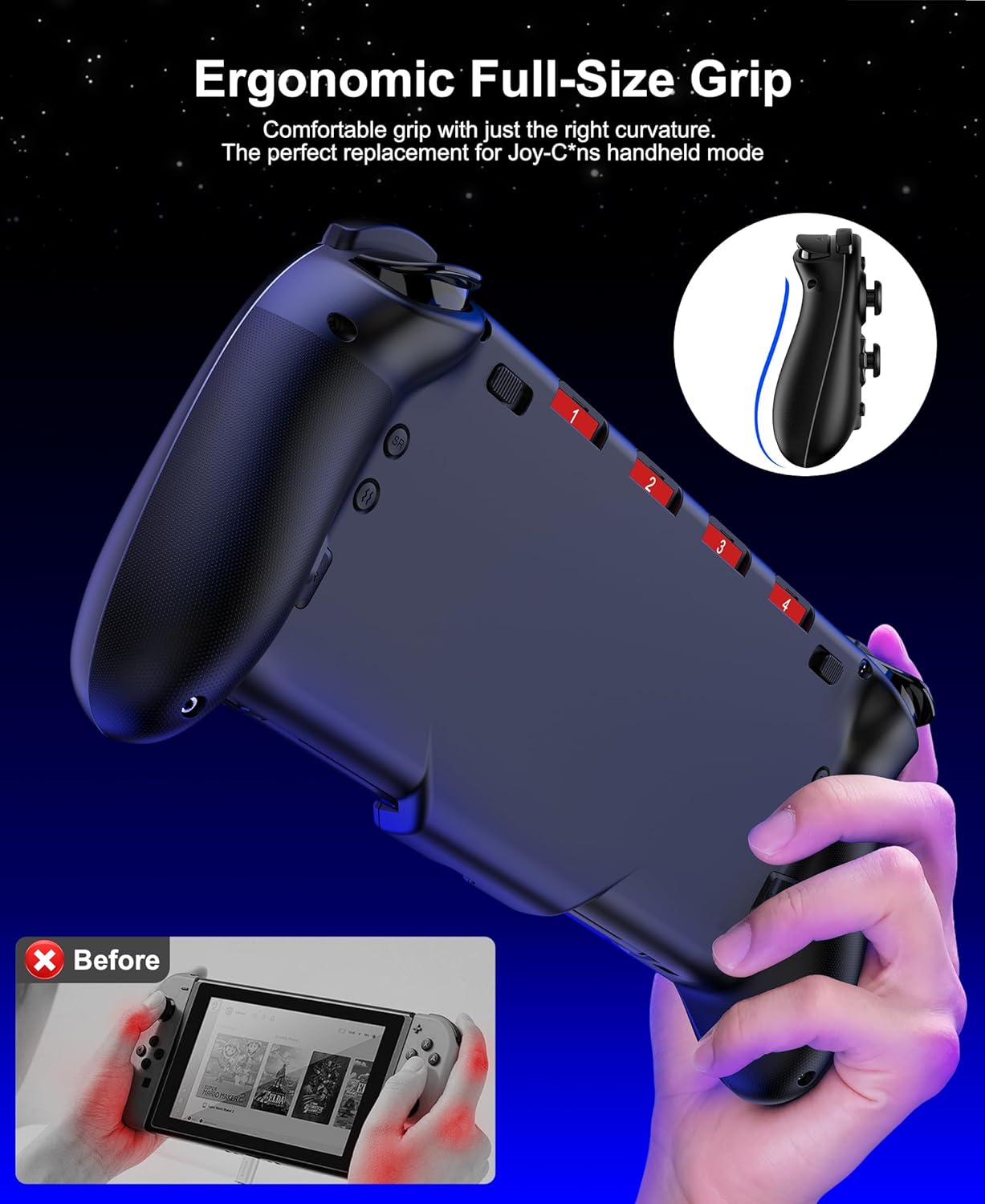 CONTROL INALÁMBRICO GAMMEEFY SWITCH CON JOYSTICKS HALL EFFECT Y LUZ RGB NEGRA 6.2'/7' - 2