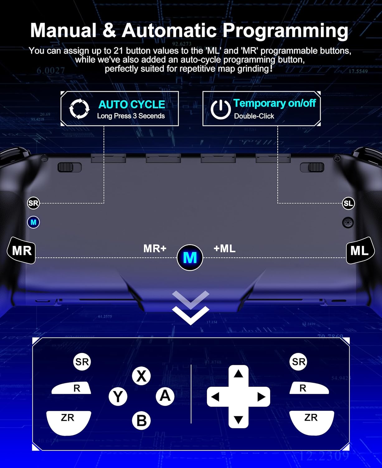 CONTROL INALÁMBRICO GAMMEEFY SWITCH CON JOYSTICKS HALL EFFECT Y LUZ RGB NEGRA 6.2'/7' - 5