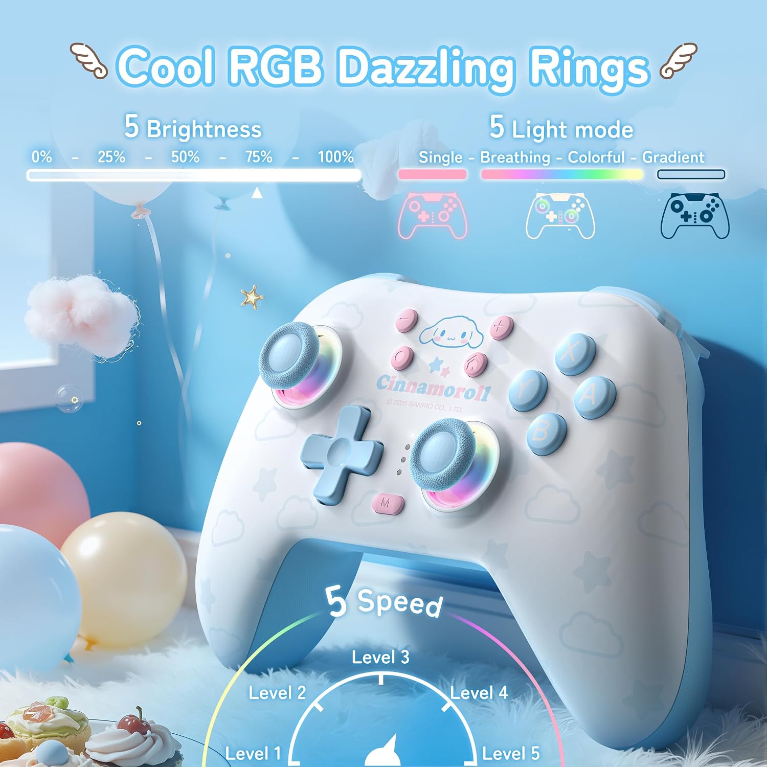 CONTROL INALÁMBRICO KUITMOR CINNAMOROLL SWITCH PRO BLUETOOTH Y USB-C AZUL - 4