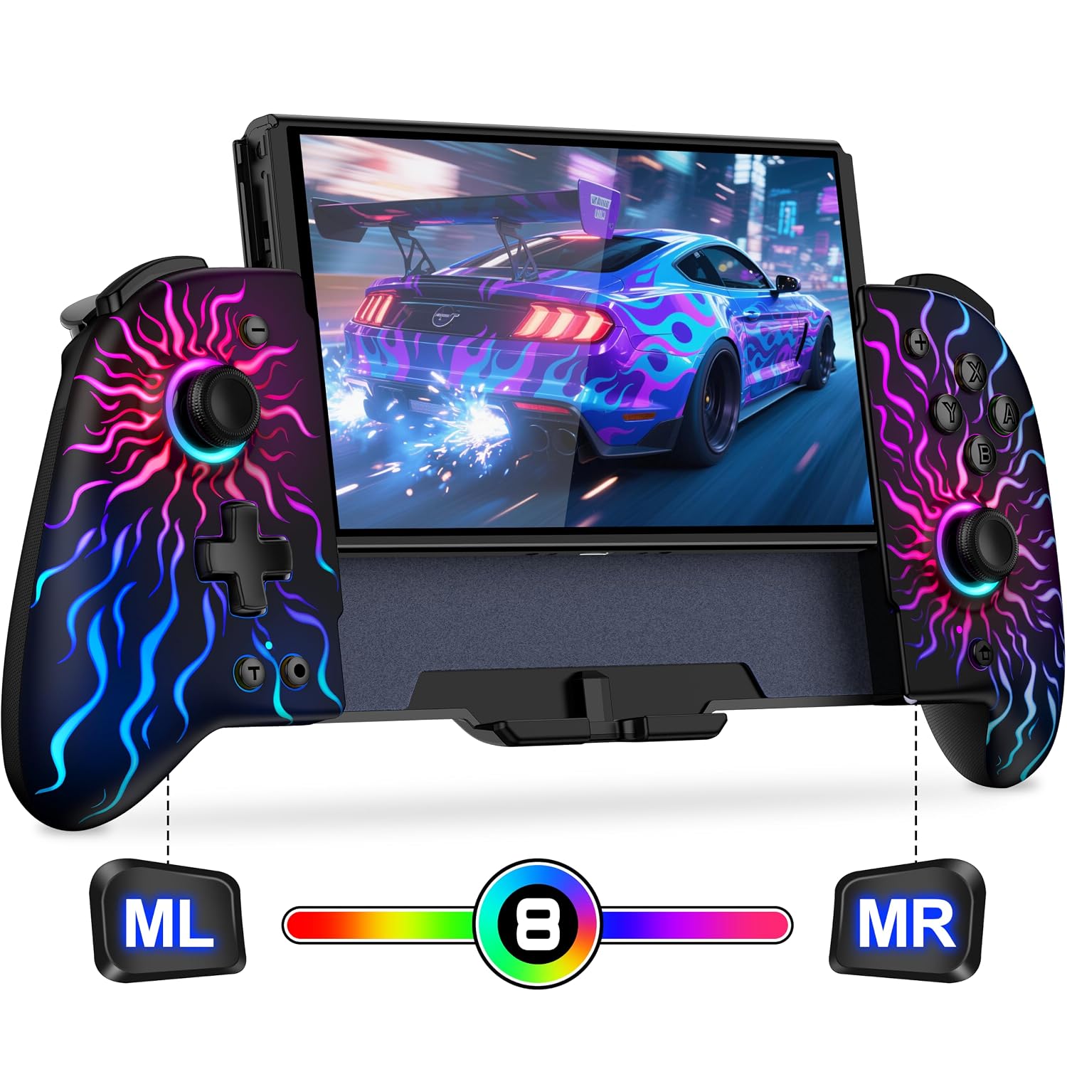 CONTROL PARA SWITCH GAMMEEFY JC205 CON JOYSTICKS HALL EFFECT Y LUZ RGB MULTICOLOR - 1