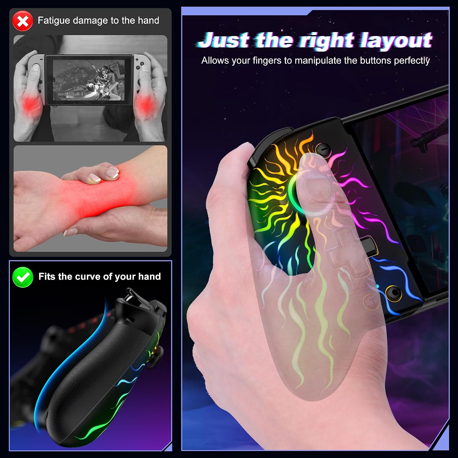 CONTROL PARA SWITCH GAMMEEFY JC205 CON JOYSTICKS HALL EFFECT Y LUZ RGB MULTICOLOR - 3