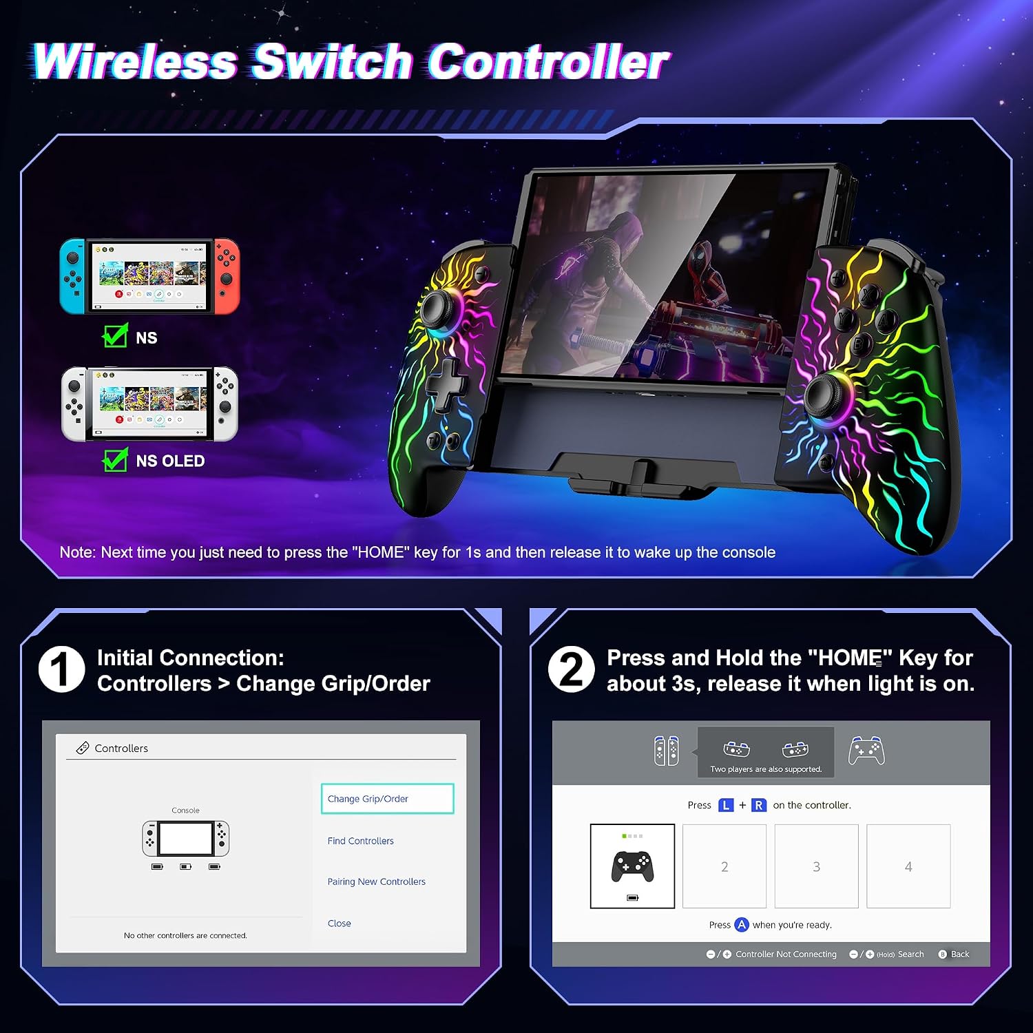 CONTROL PARA SWITCH GAMMEEFY JC205 CON JOYSTICKS HALL EFFECT Y LUZ RGB MULTICOLOR - 5