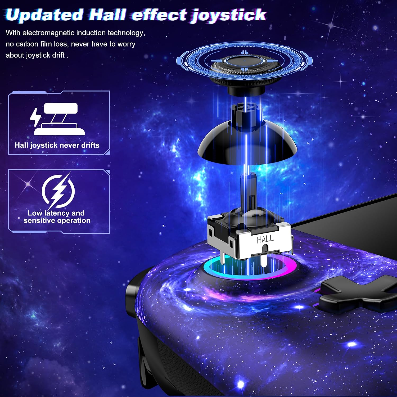 CONTROL INALÁMBRICO GAMMEEFY PARA SWITCH CON JOYSTICKS HALL EFFECT Y LUZ RGB 8 COLORES STARRY SKY - 2