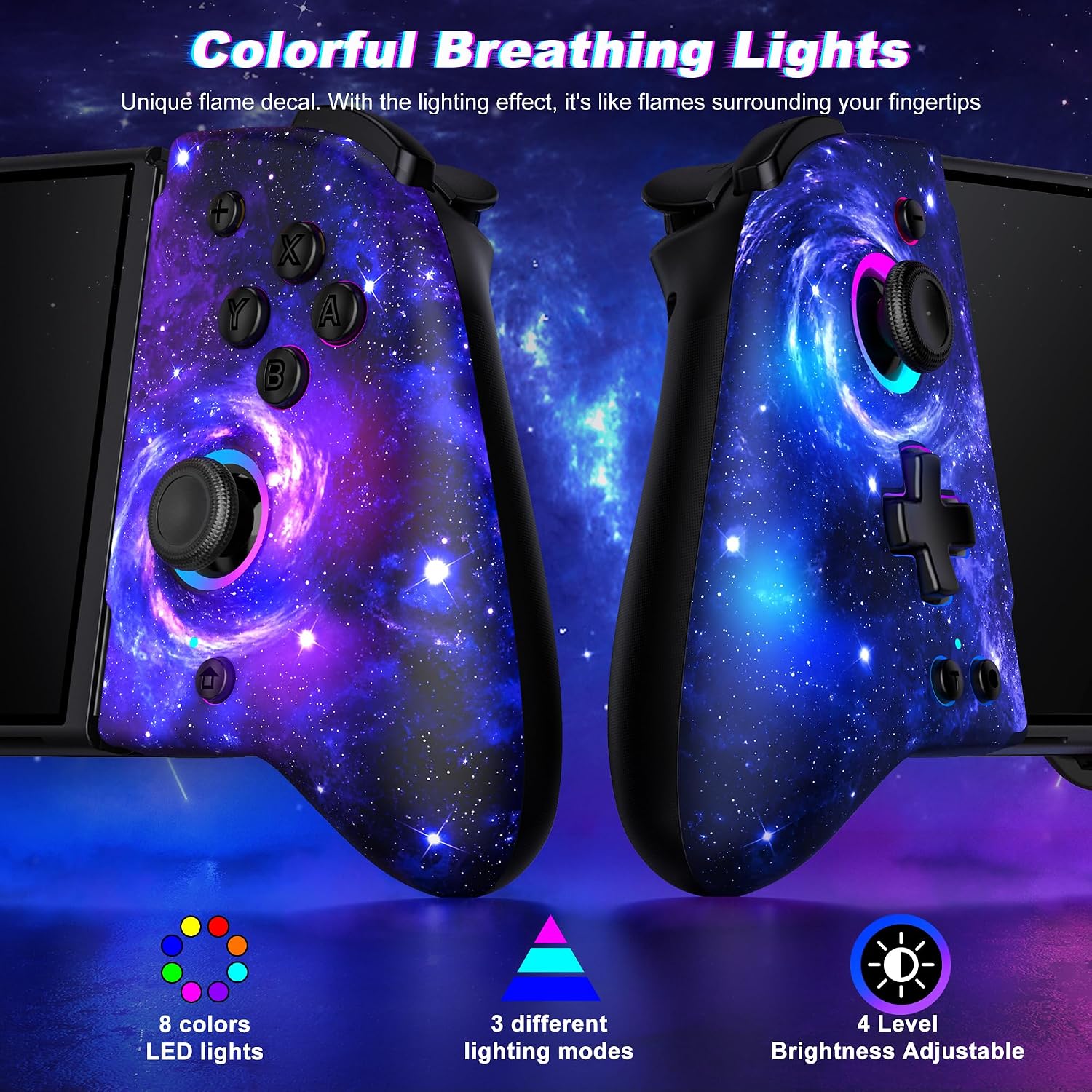 CONTROL INALÁMBRICO GAMMEEFY PARA SWITCH CON JOYSTICKS HALL EFFECT Y LUZ RGB 8 COLORES STARRY SKY - 3