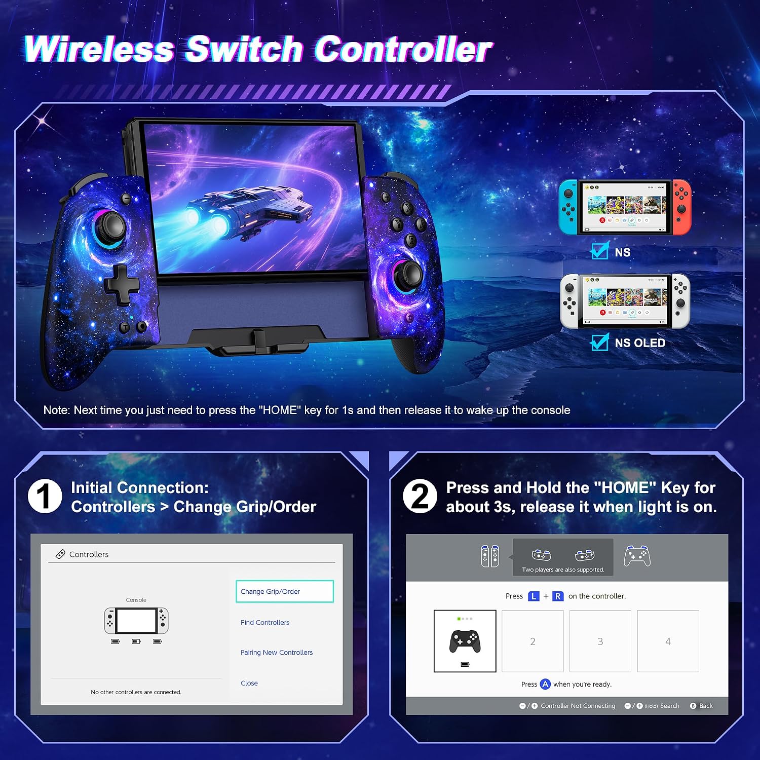 CONTROL INALÁMBRICO GAMMEEFY PARA SWITCH CON JOYSTICKS HALL EFFECT Y LUZ RGB 8 COLORES STARRY SKY - 4
