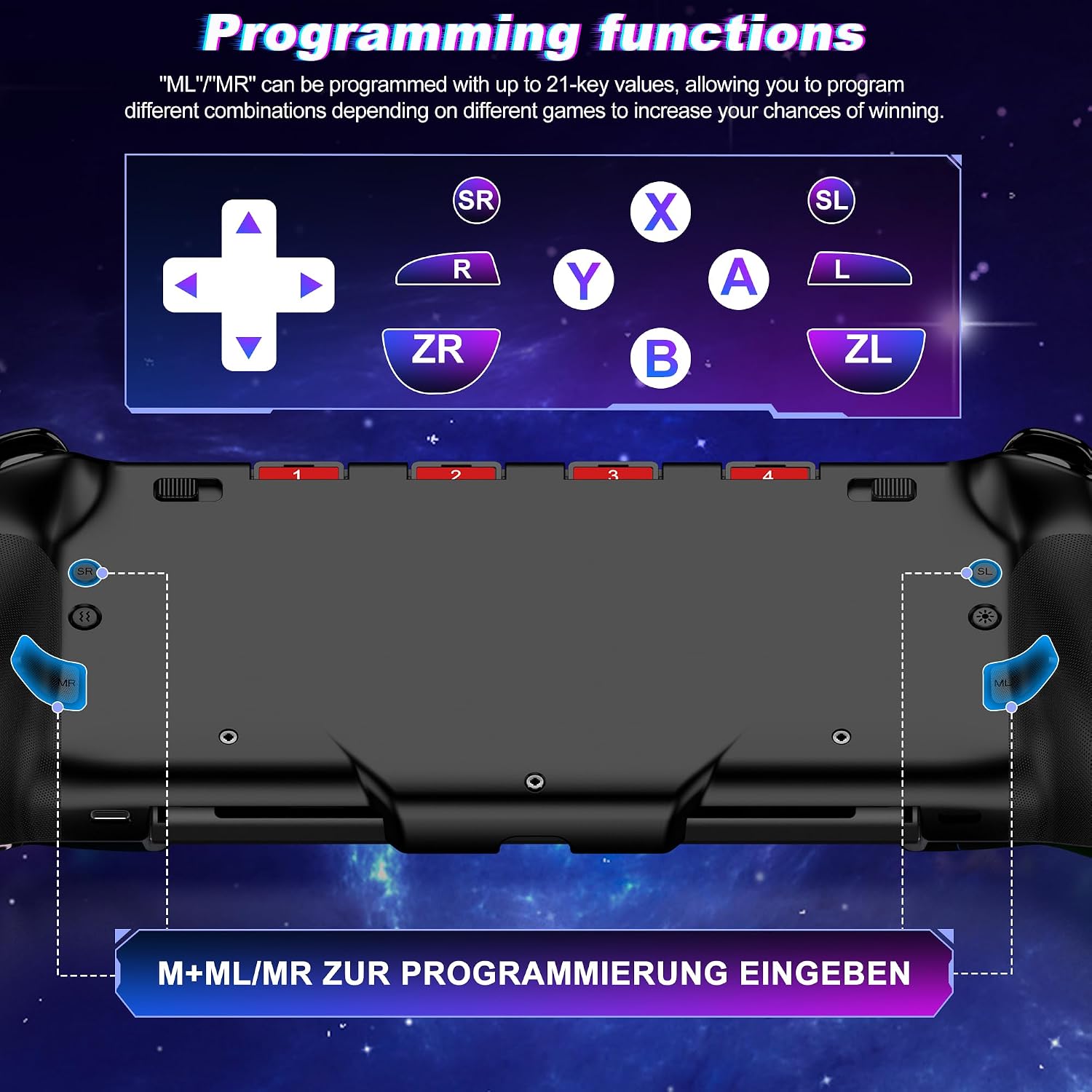 CONTROL INALÁMBRICO GAMMEEFY PARA SWITCH CON JOYSTICKS HALL EFFECT Y LUZ RGB 8 COLORES STARRY SKY - 5