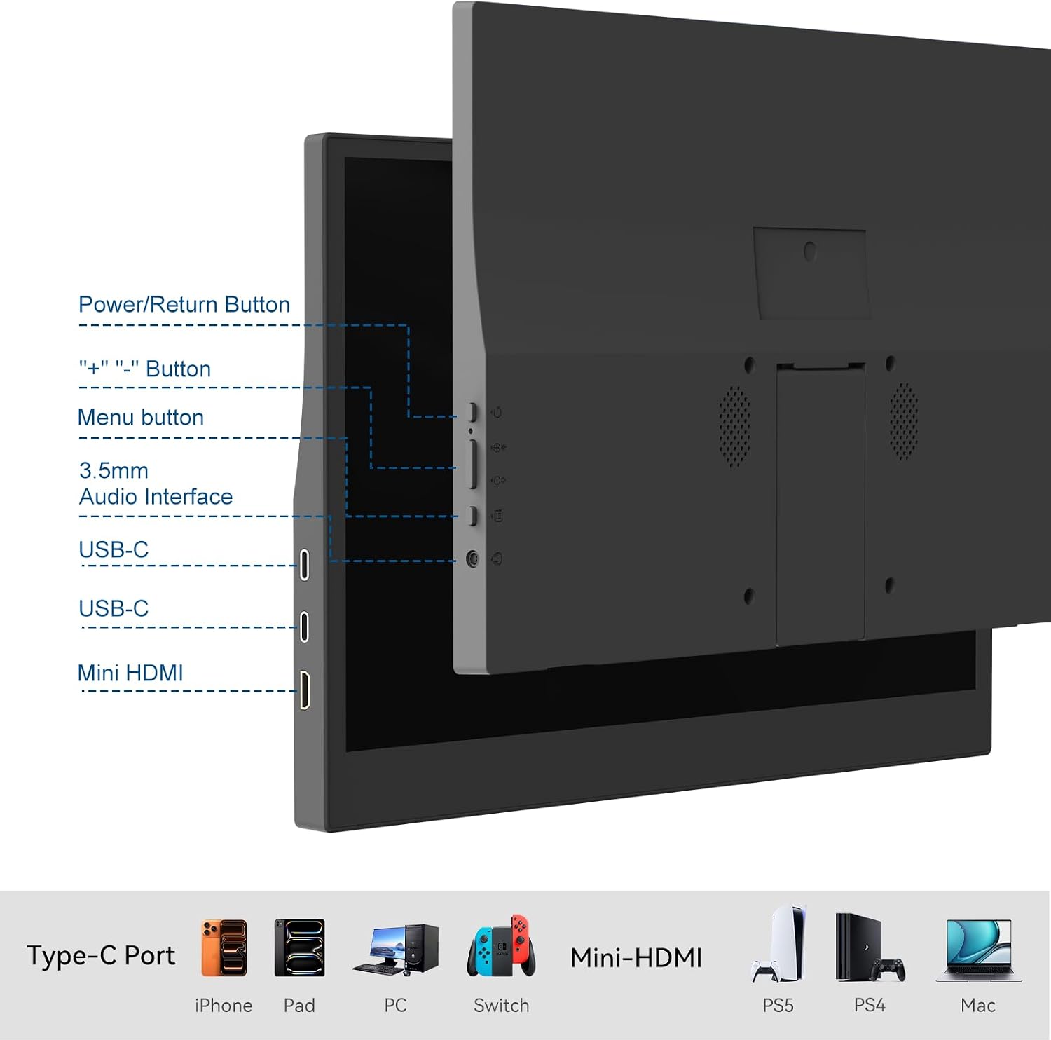 MONITOR PORTÁTIL JUSTTHINK 13.3 PULGADAS HDMI USB-C - 5