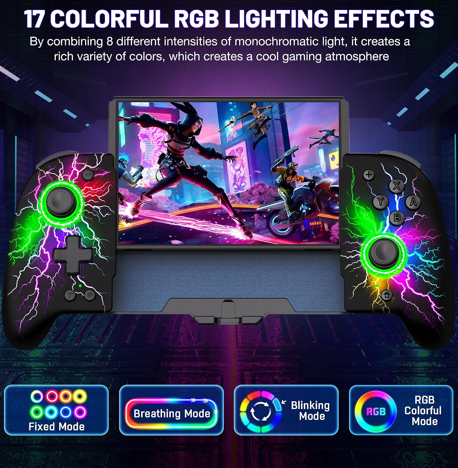 CONTROL INALÁMBRICO GAMMEEFY SWITCH CON JOYSTICKS HALL EFFECT Y LUZ RGB - 3