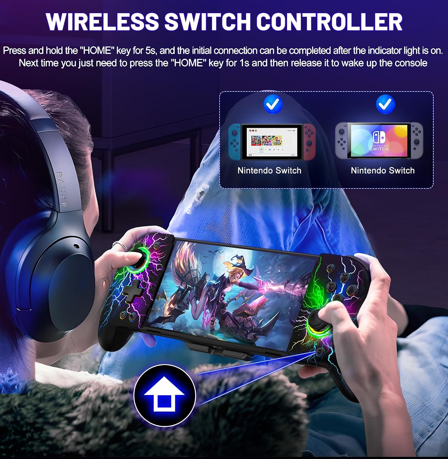 CONTROL INALÁMBRICO GAMMEEFY SWITCH CON JOYSTICKS HALL EFFECT Y LUZ RGB - 4